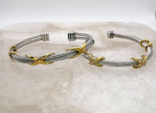 Stainless Steel Mixed Metals Bangle Cuff Bracelet