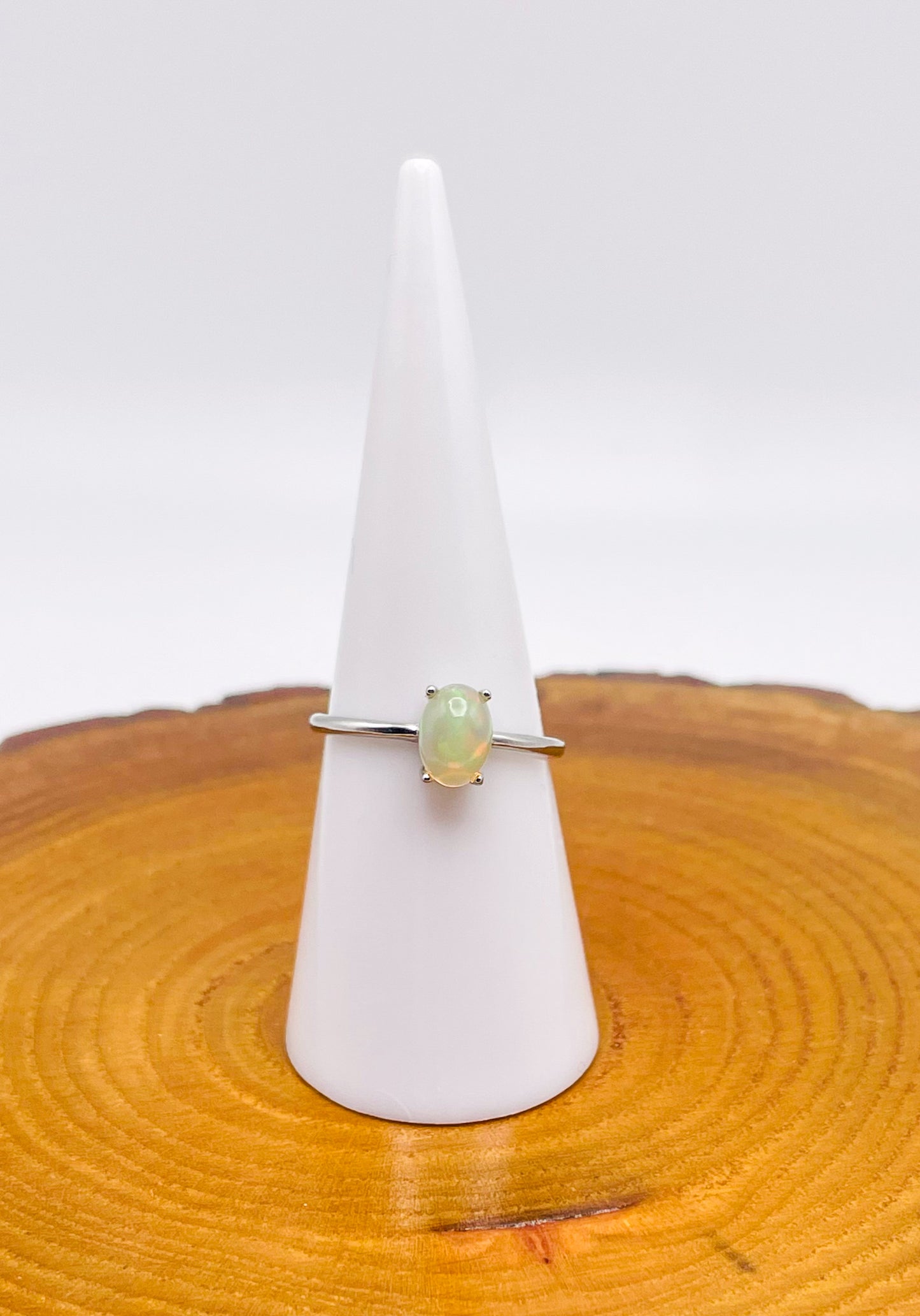 Sterling Silver White Opal Simple Styled Adjustable Ring