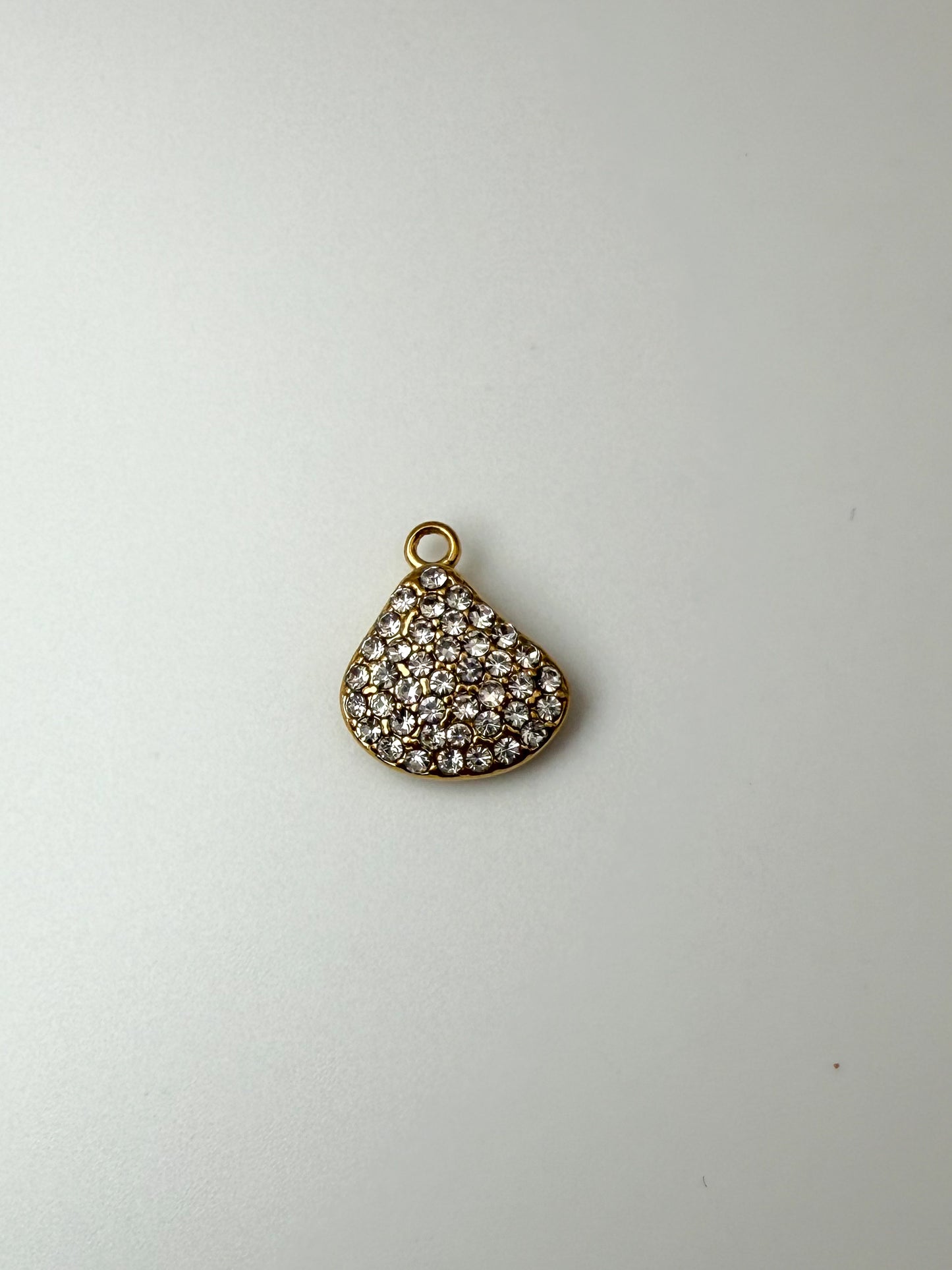 Stainless Steel Gold Zircon Covered Sea Shell Charm