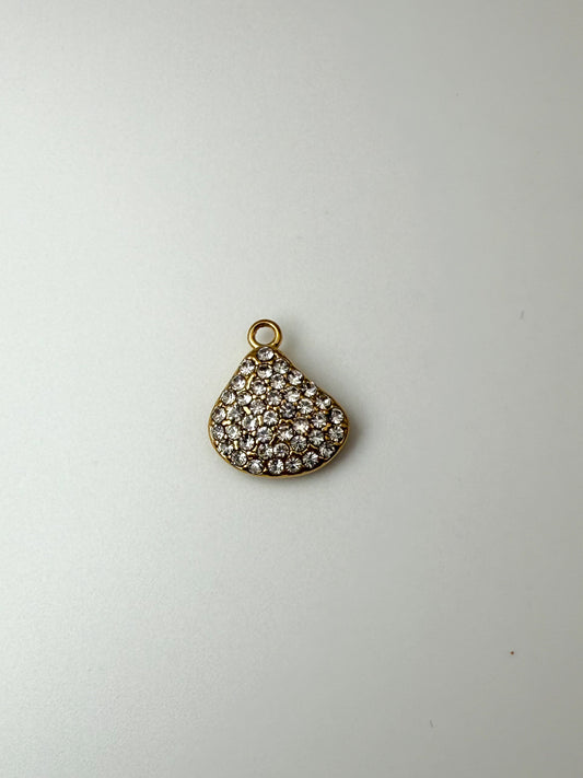 Stainless Steel Gold Zircon Covered Sea Shell Charm