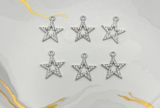 Sparkling Silver Star DIY Metal Charms