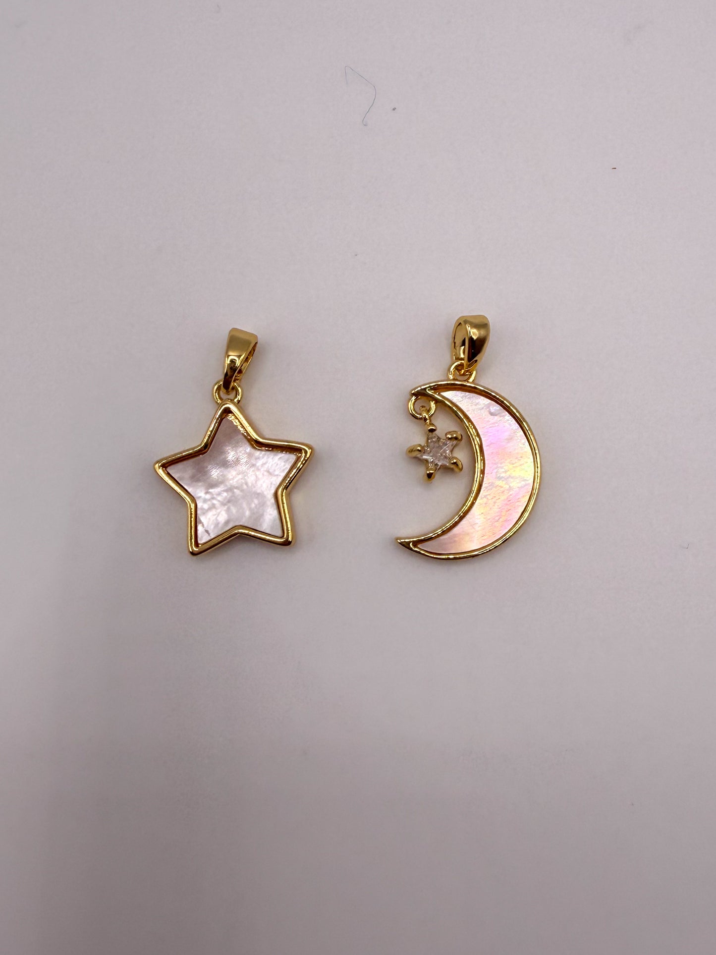 Mother of Pearl Shell Moon & Star Charm Pendants