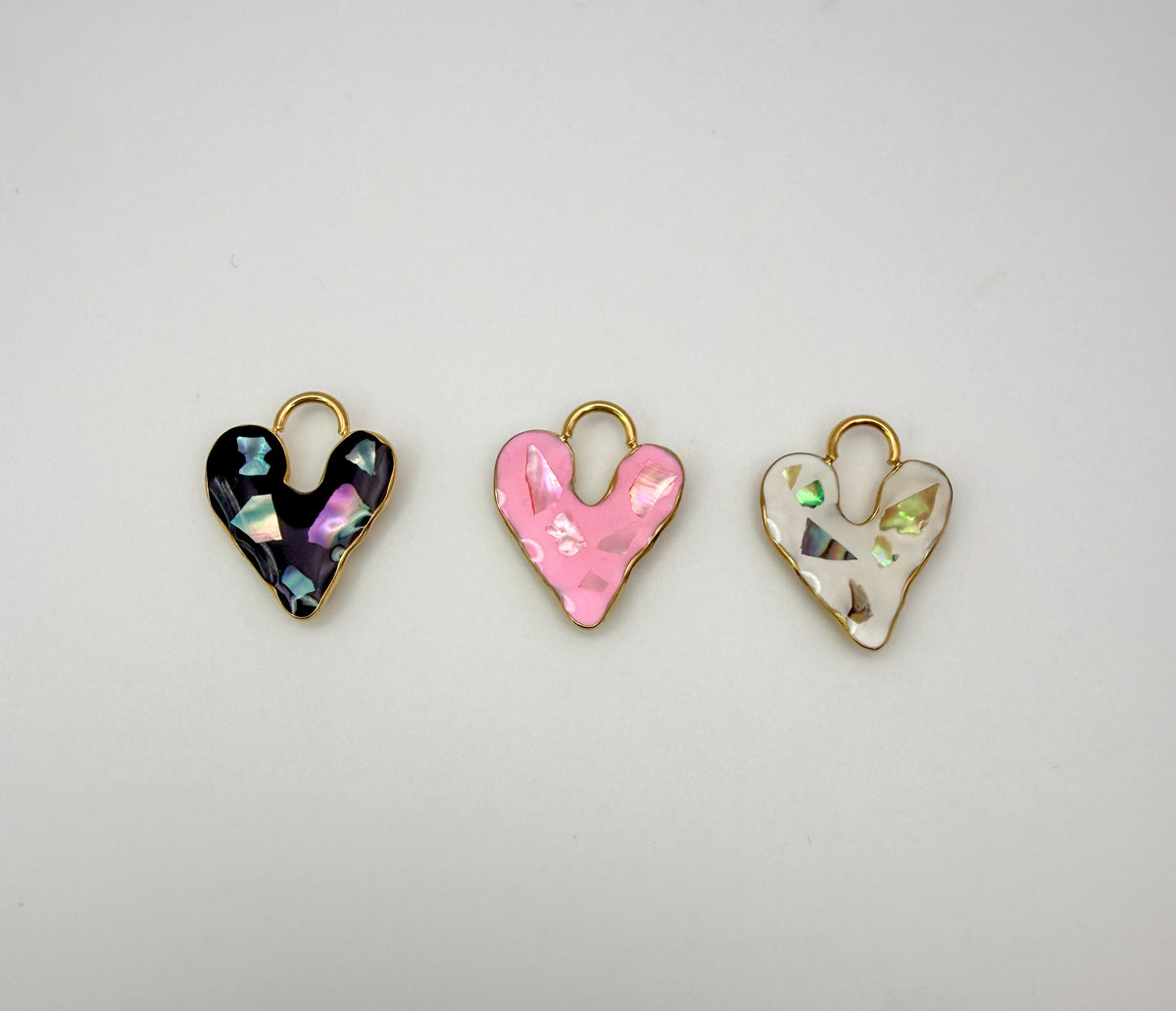 Gold Stainless Steel Heart Enamel with Abalone Shell Chip Charm Pendant DIY