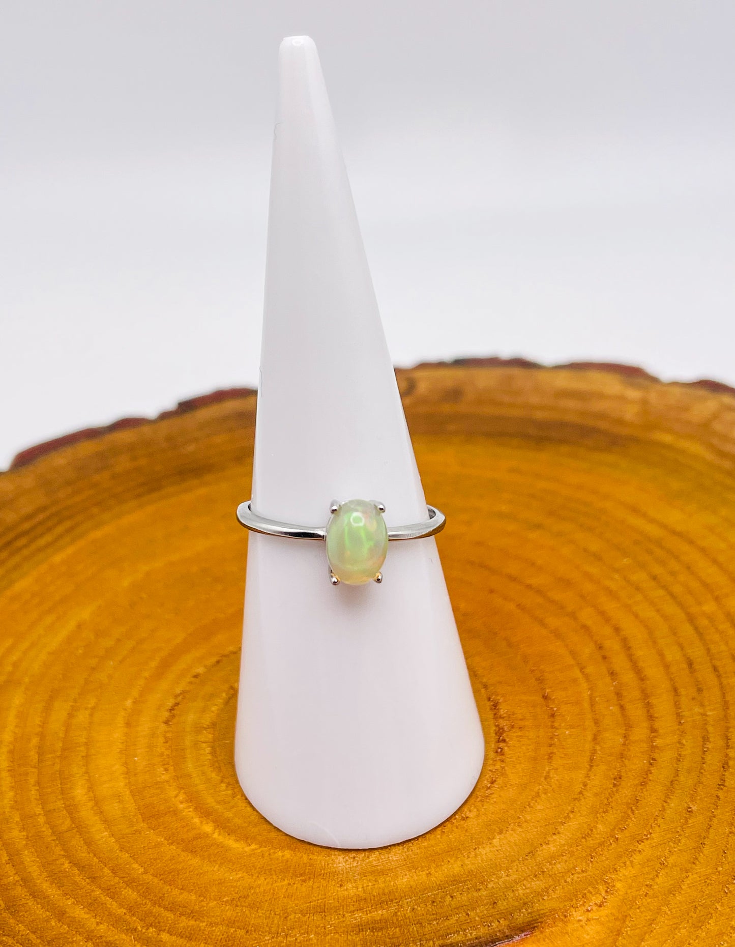 Sterling Silver White Opal Simple Styled Adjustable Ring