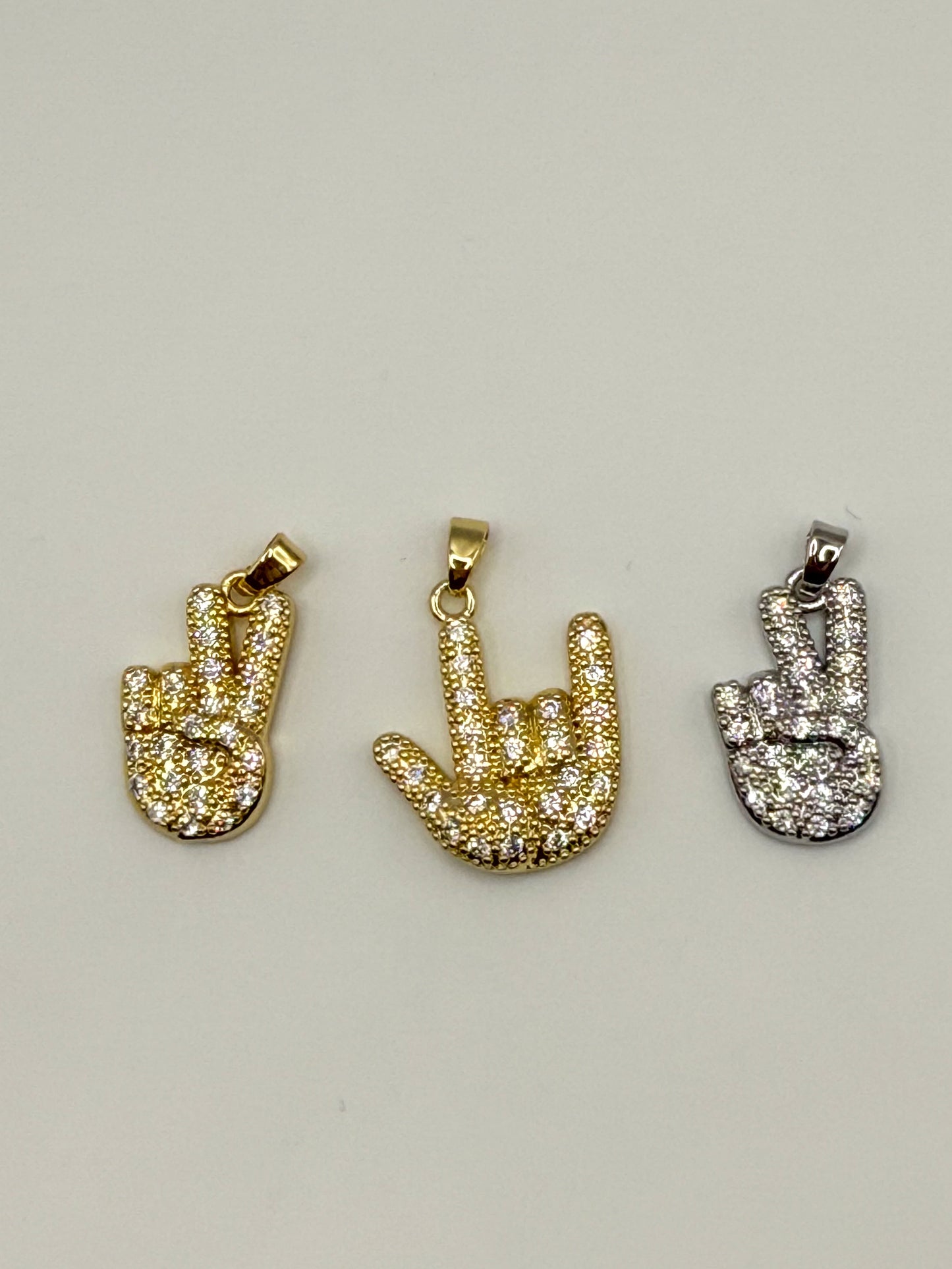 Sign Language Hand Signs Gold & Silver Metal Charm Pendants
