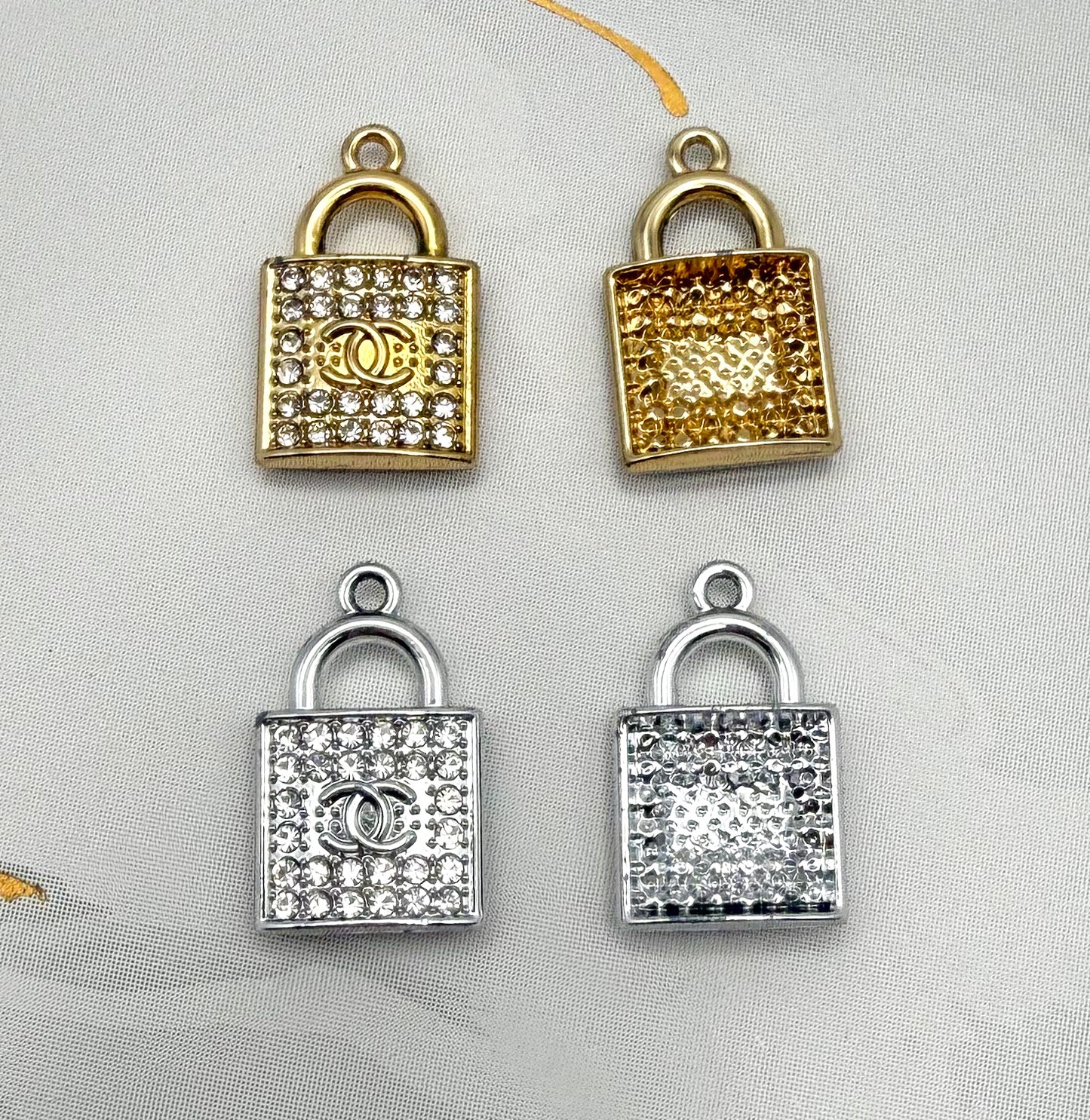 CC Rhinestone Lock Metal Charms