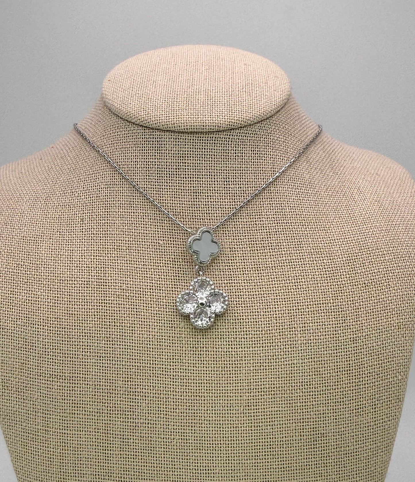 Bling & Natural Shell Double Clover Necklaces