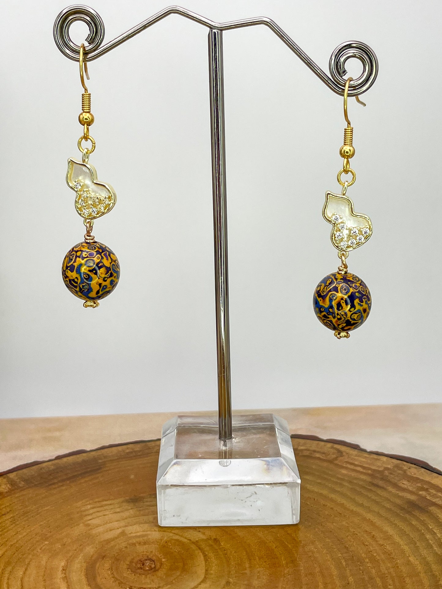 Handmade Daji Lacquer Beaded Bling Earrings with Natural Opal Inclusions