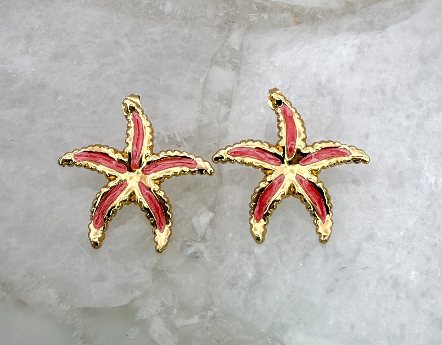 Gold Stainless Steel Colorful Starfish Stud Earrings