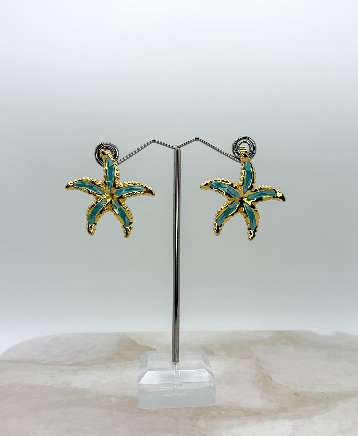 Gold Stainless Steel Colorful Starfish Stud Earrings