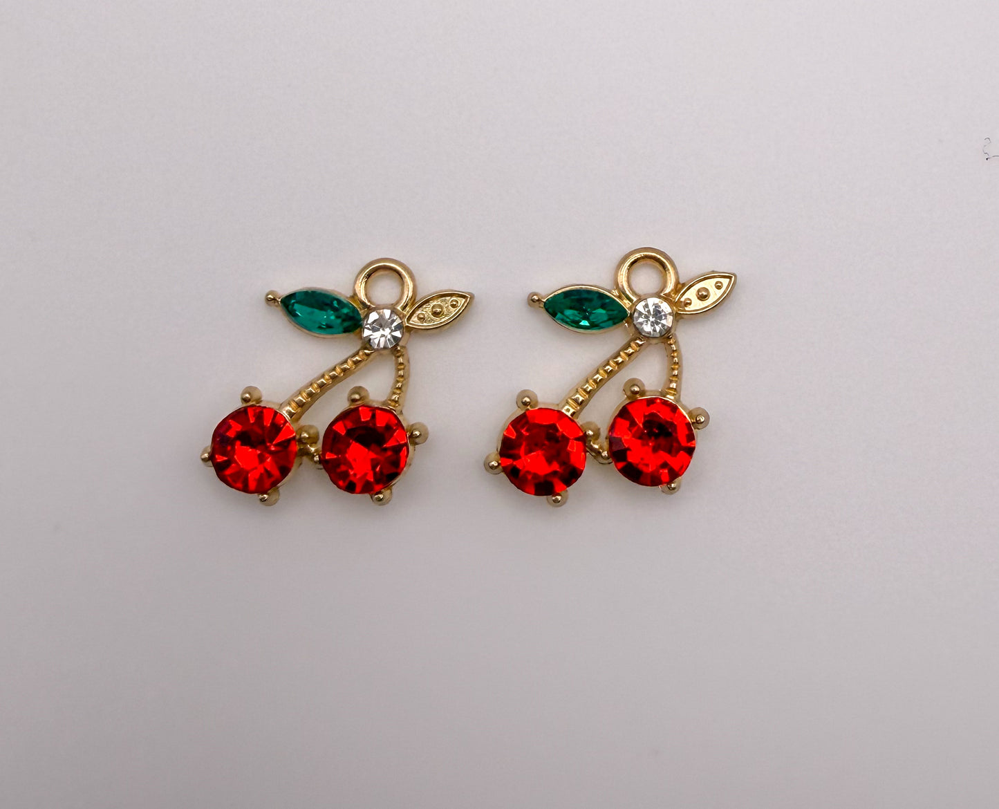 Red CZ Gold Cherry Metal Charms