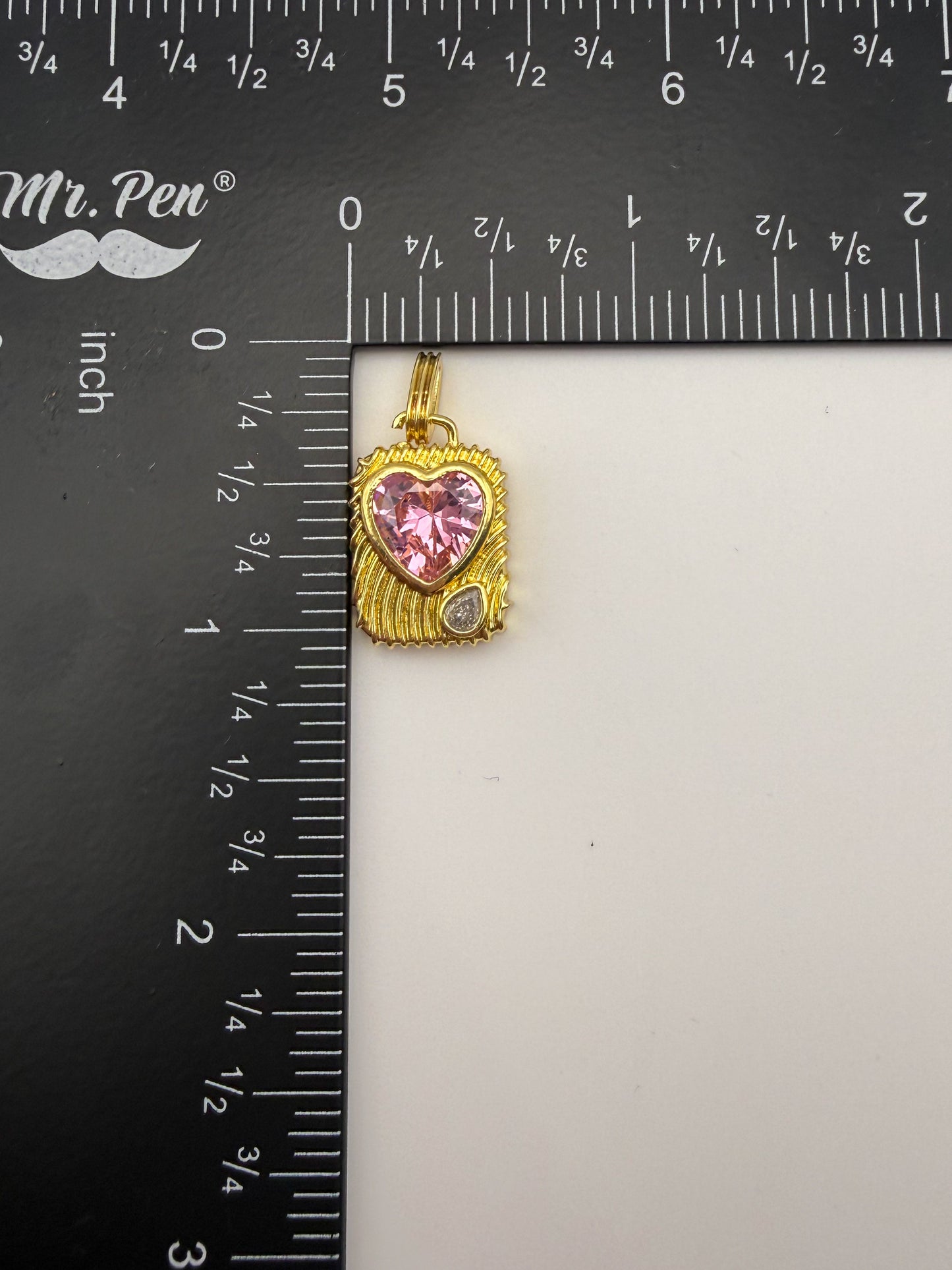 Gold Colorful Zircon Heart & Pink Zircon Heart Charm Pendant