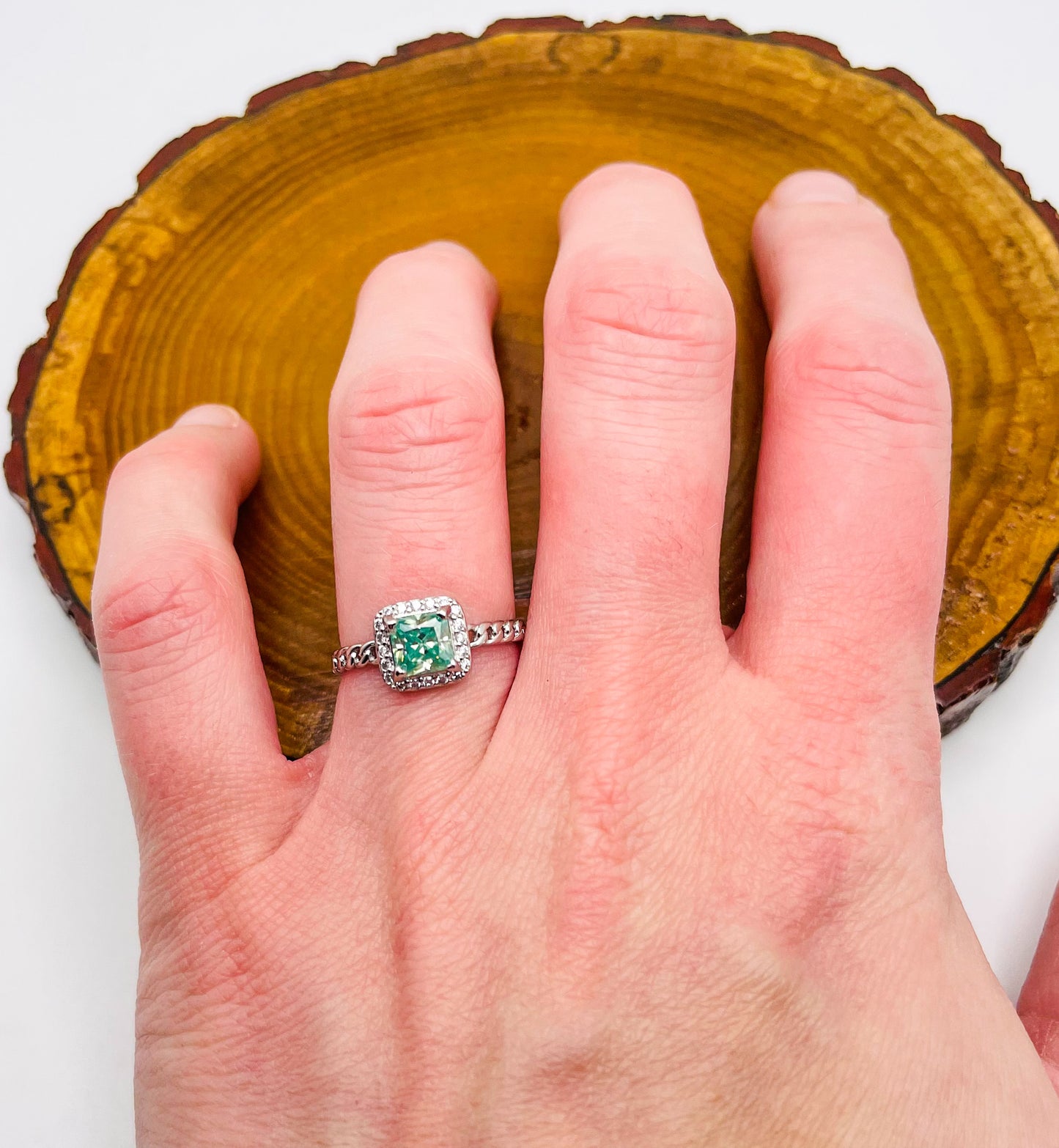 Sterling Silver Green Emerald Boxy Adjustable Ring