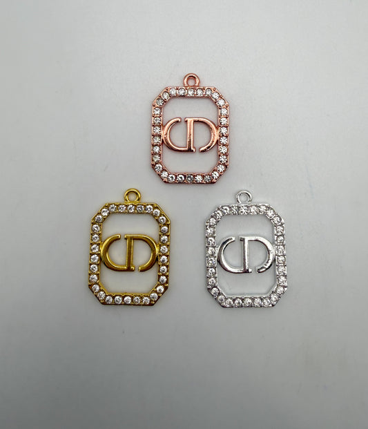 CDior Designer Multi Color Rhinestone covered DIY Metal Charm Pendant