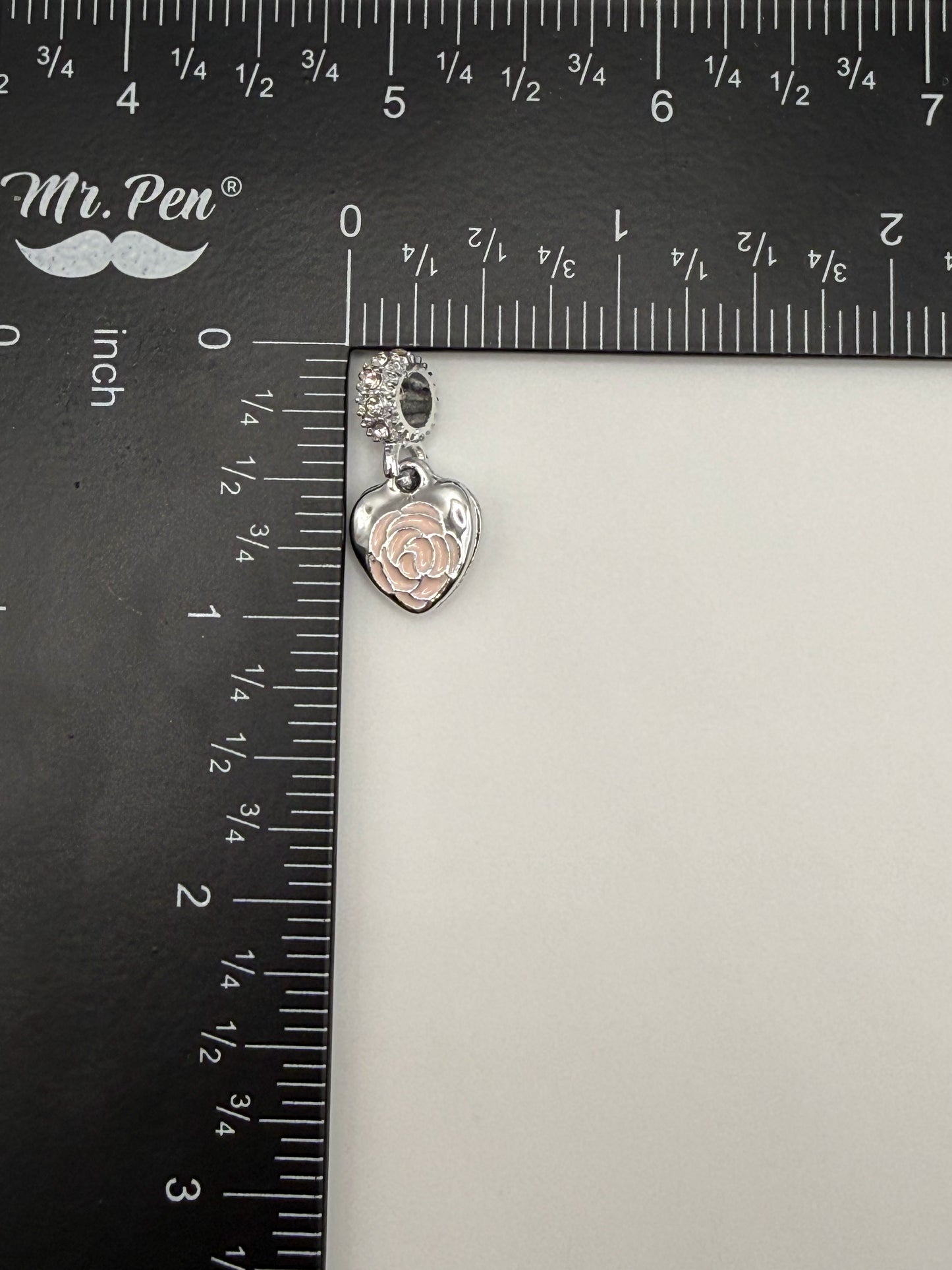 Pink Peony Flower on Silver Heart Pandora Style Charm