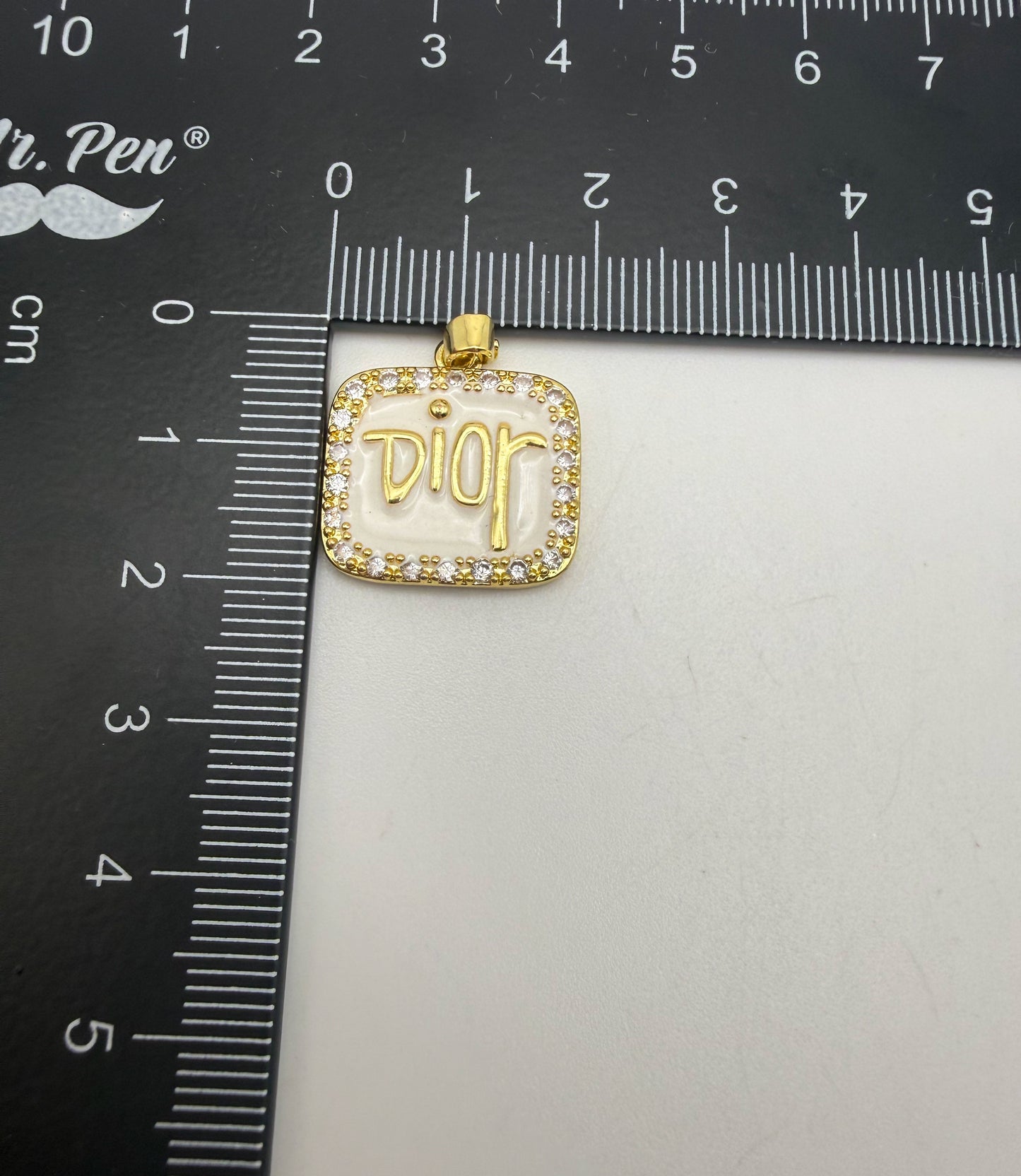 High Quality White Enameled Gold Dior Pendant