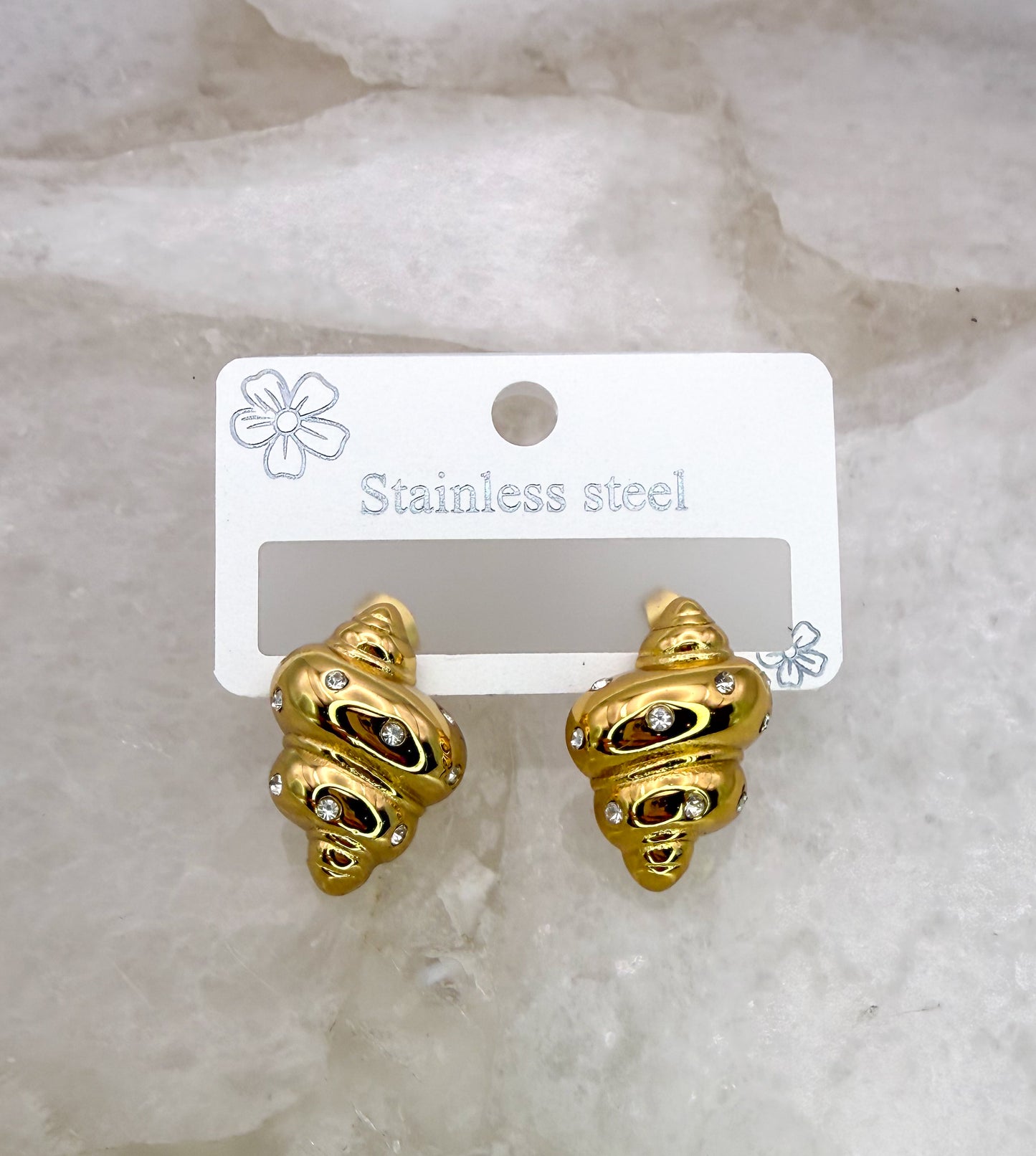 Gold Stainless Steel Shiny Conch Shell Stud Earrings