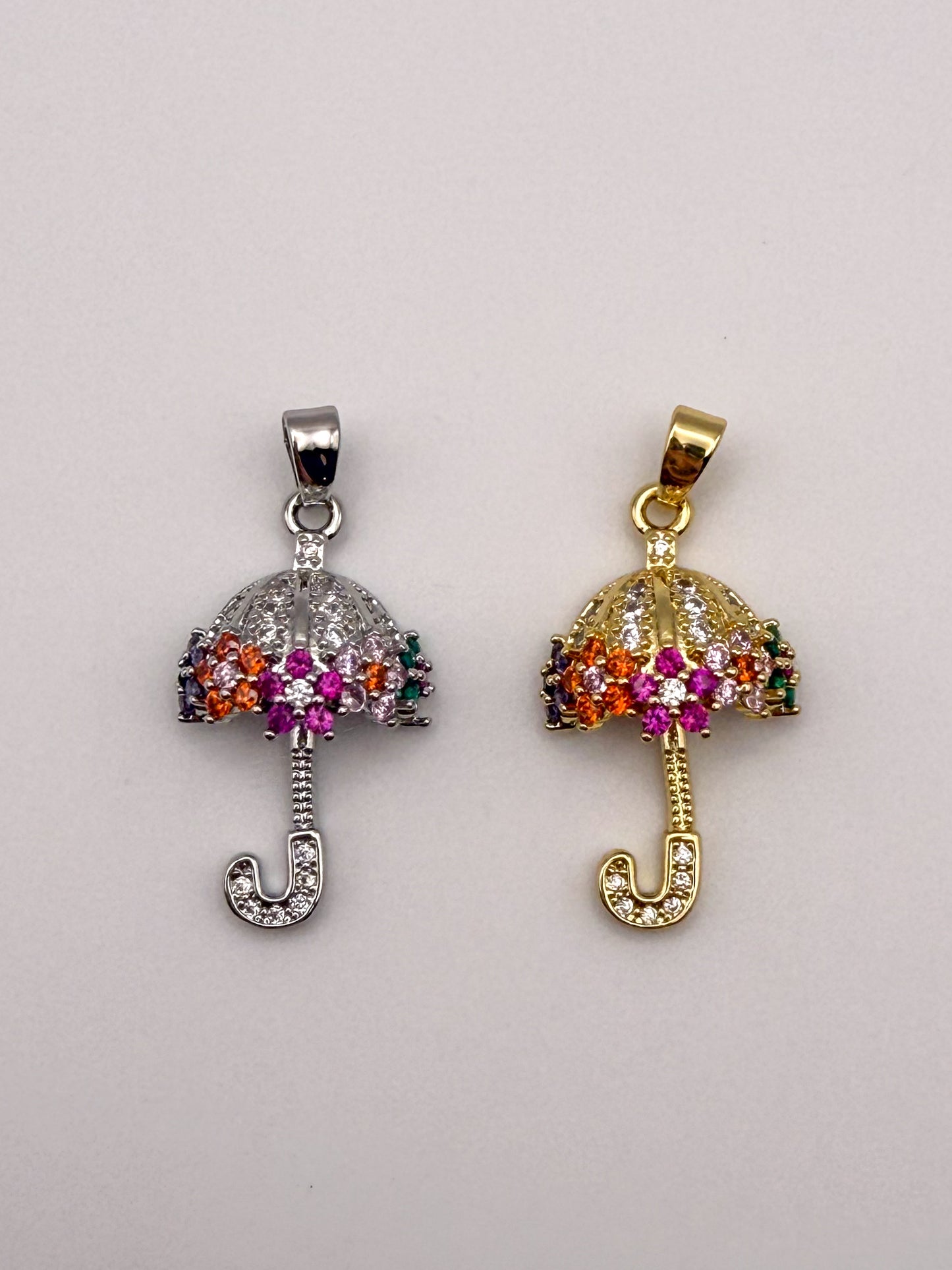 Colorful Zircon Gold & Silver Umbrella Charm Pendant