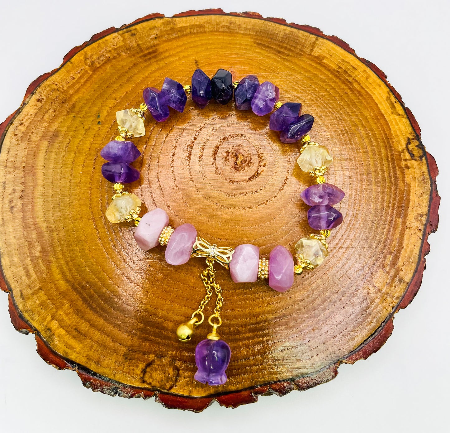 Natural Amethyst, Kunznite & Citrine Tulip Statement Bracelet