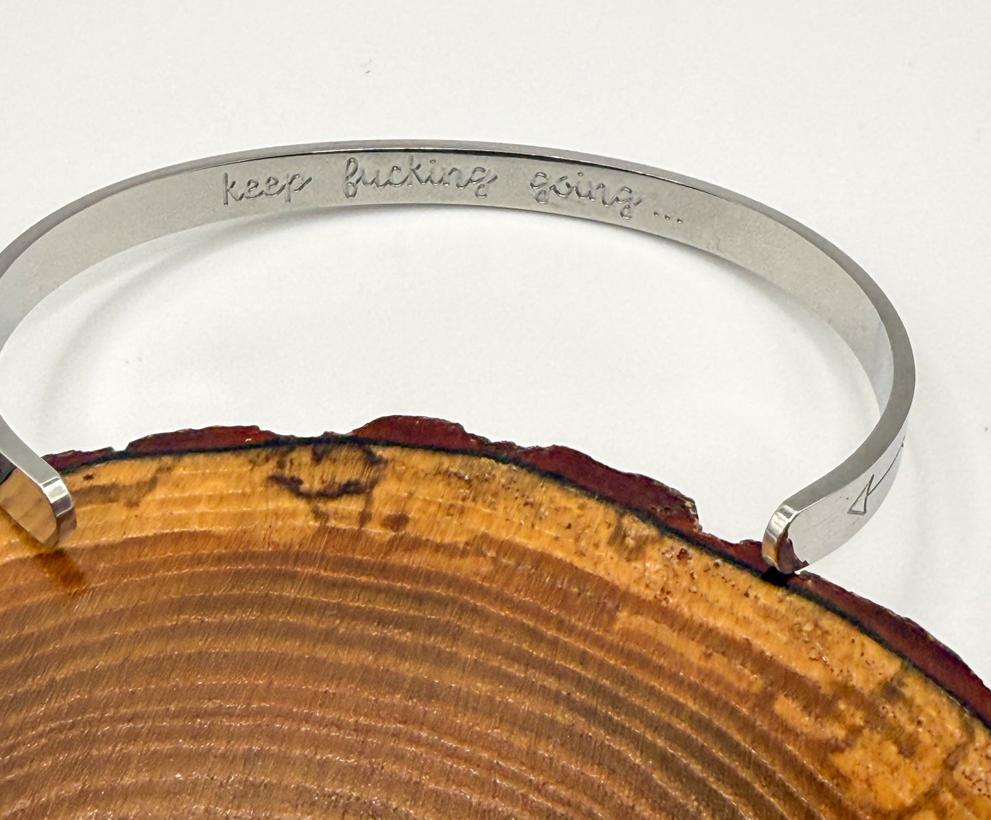 Stainless Steel “Keep F**king Going…” Cuff Bangle Bracelet