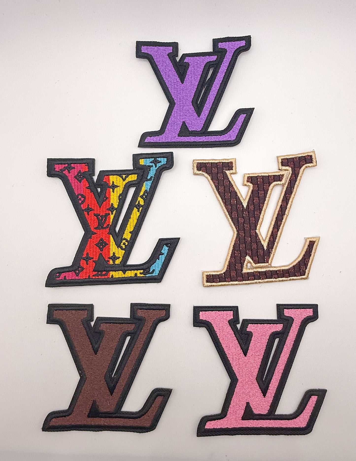 Variety of Colorful LV Designer Glue on Sew on Fabric Patches