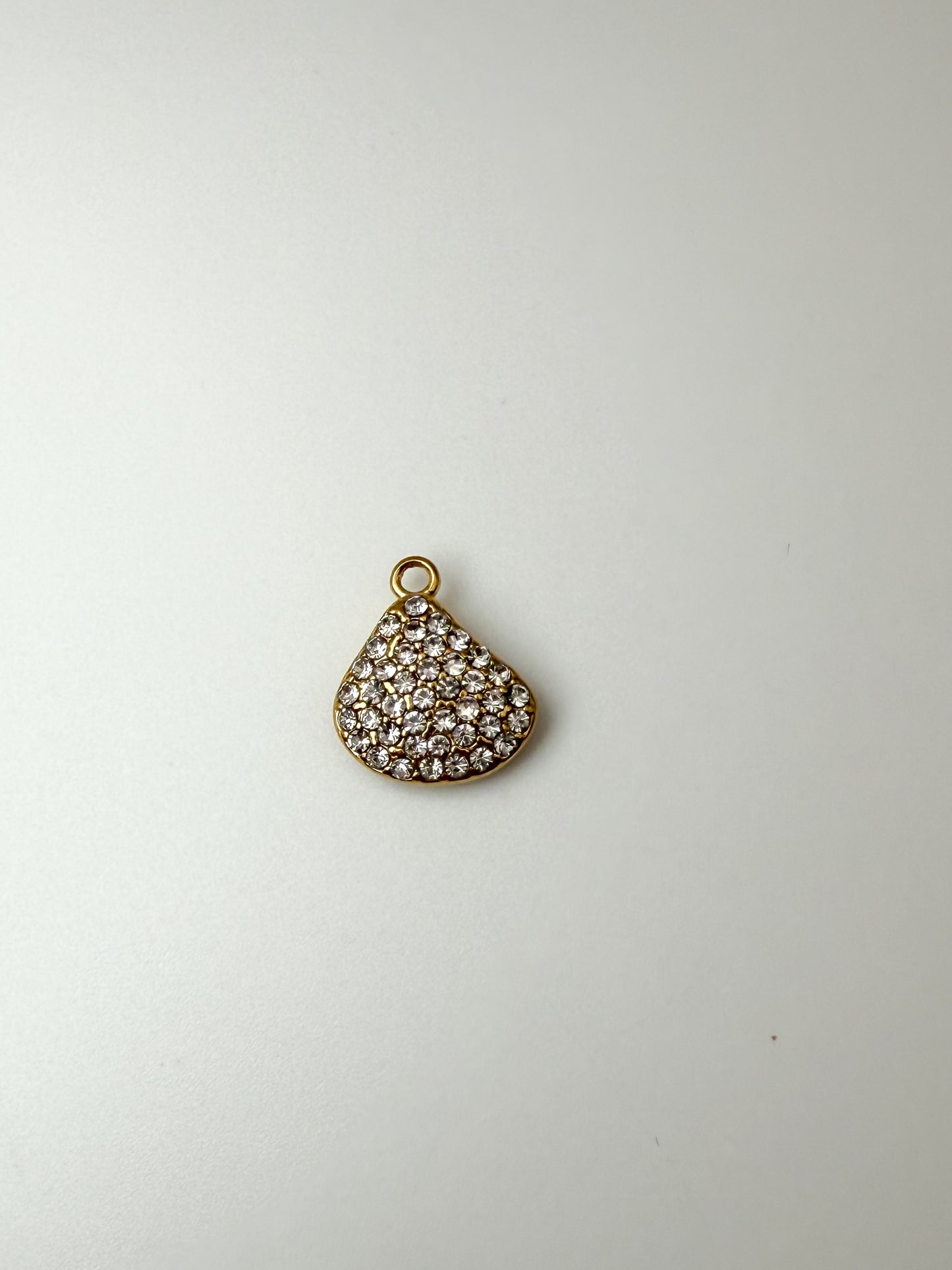 Stainless Steel Gold Zircon Covered Sea Shell Charm