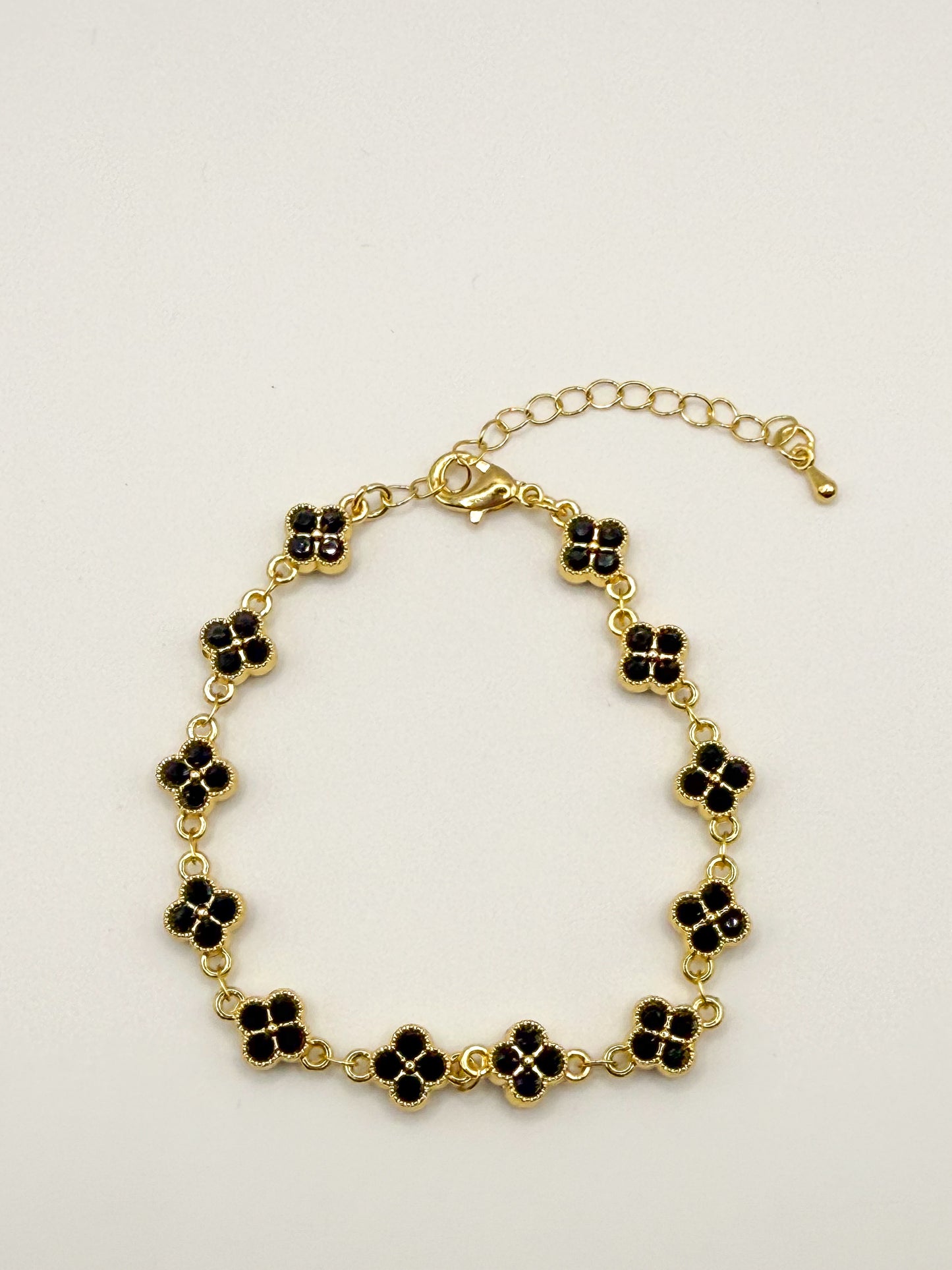 Gold Double Sided Black & Clear Clover Zircon Bracelet
