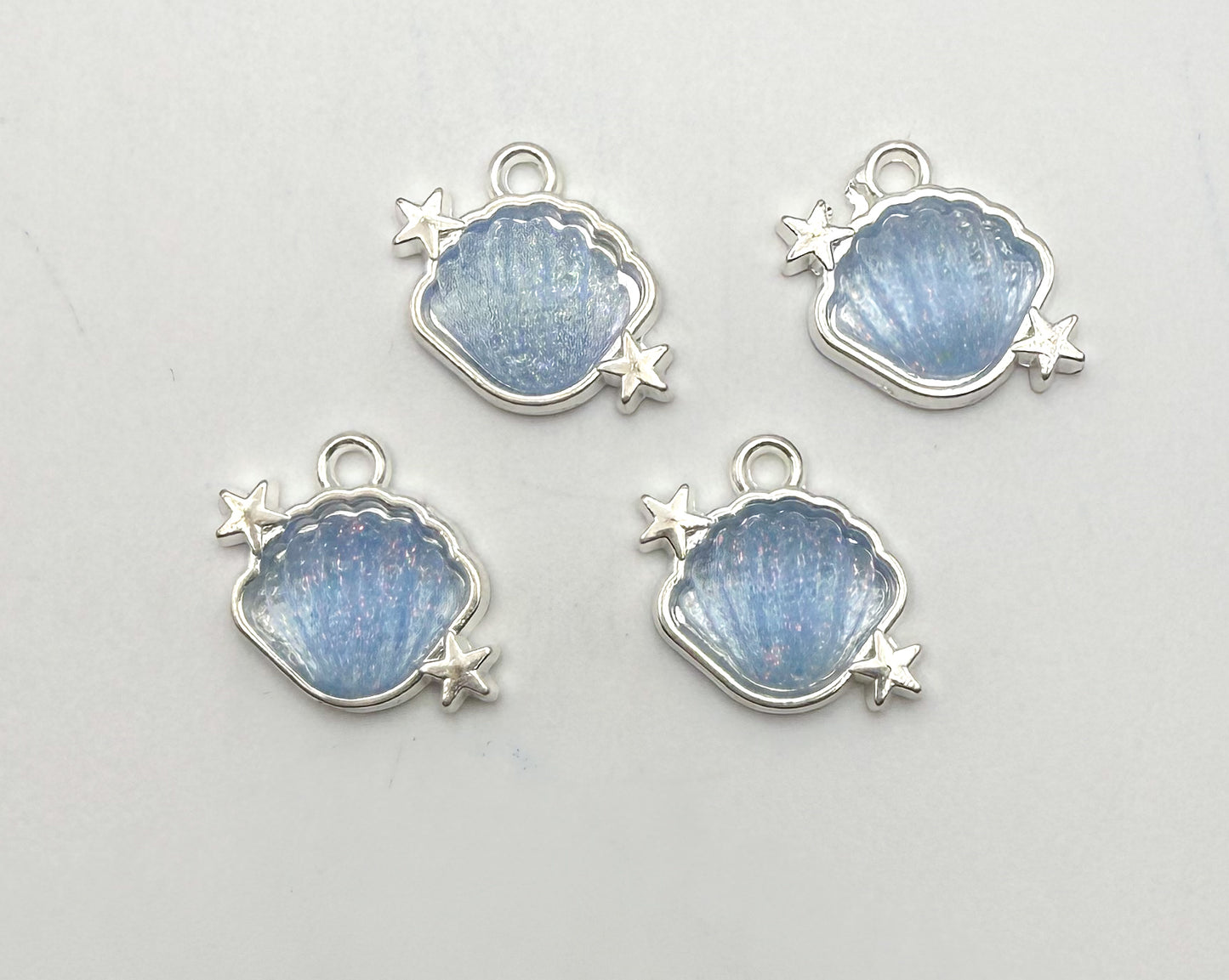 Silver Glittery Resin Filled Shell Metal DIY Charms