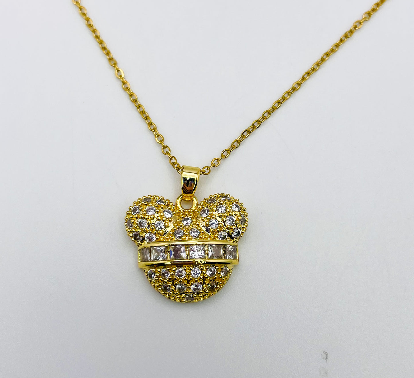 Bling Out Micky Head S925 Sterling Gold & Silver Necklace