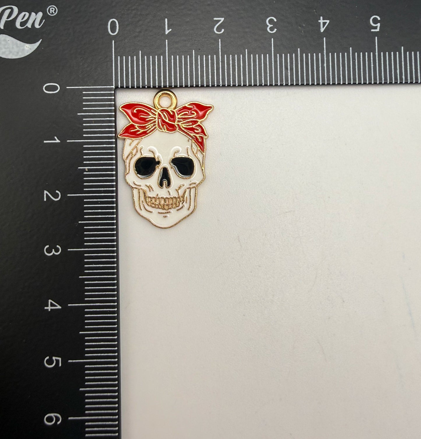 Gold Skull Head with Hair Bow Metal Charm