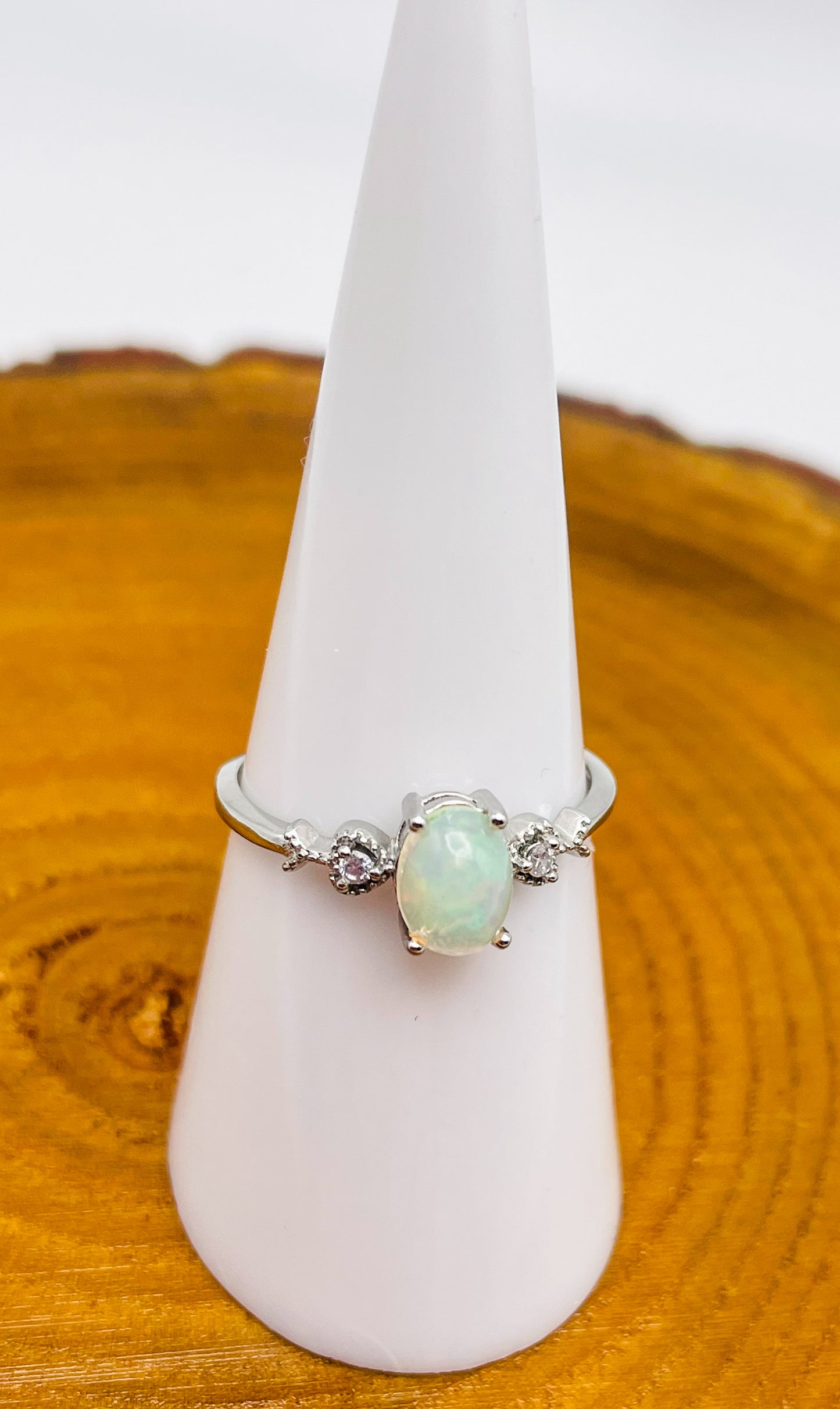 Sterling Silver White Opal Elegance Adjustable Ring