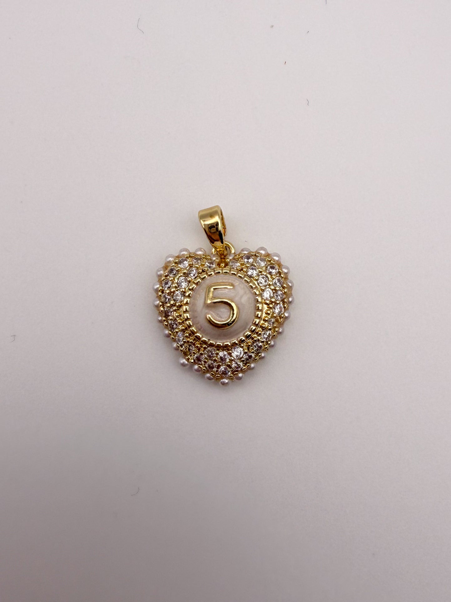Gold #5 Heart Charm Pendant