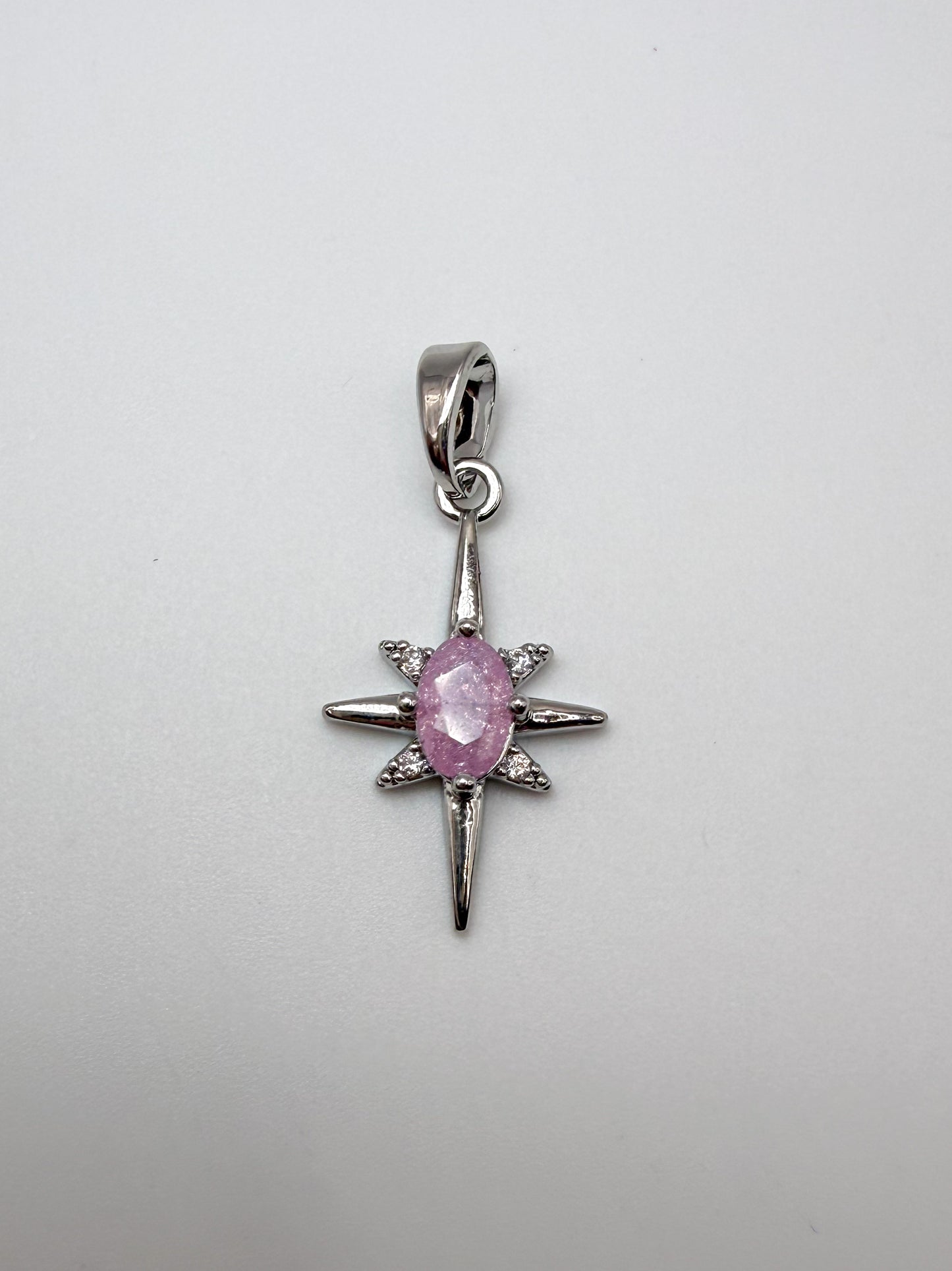 Silver Pink Zircon North Star Charm Pendant