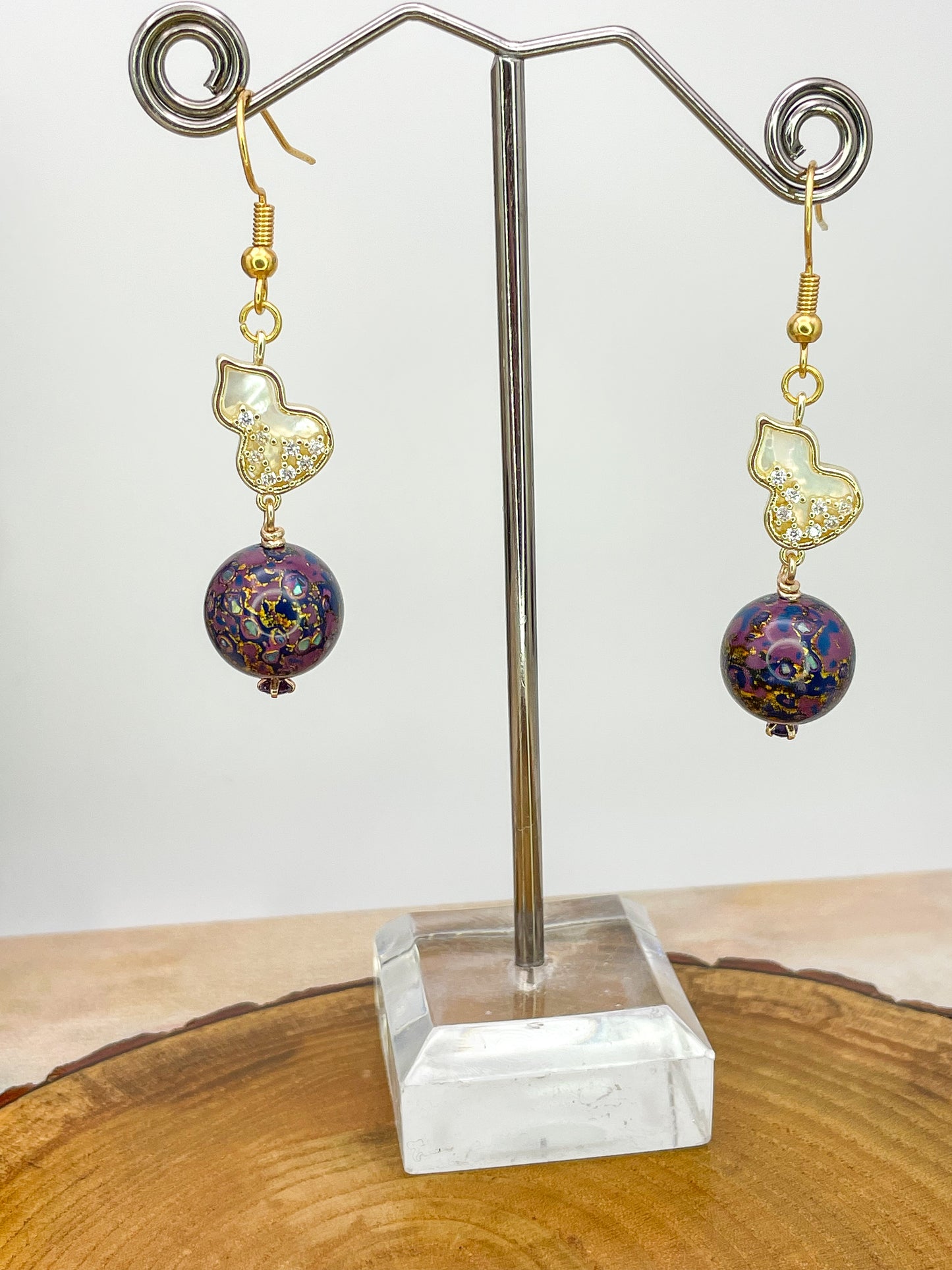 Handmade Daji Lacquer Beaded Bling Earrings with Natural Opal Inclusions