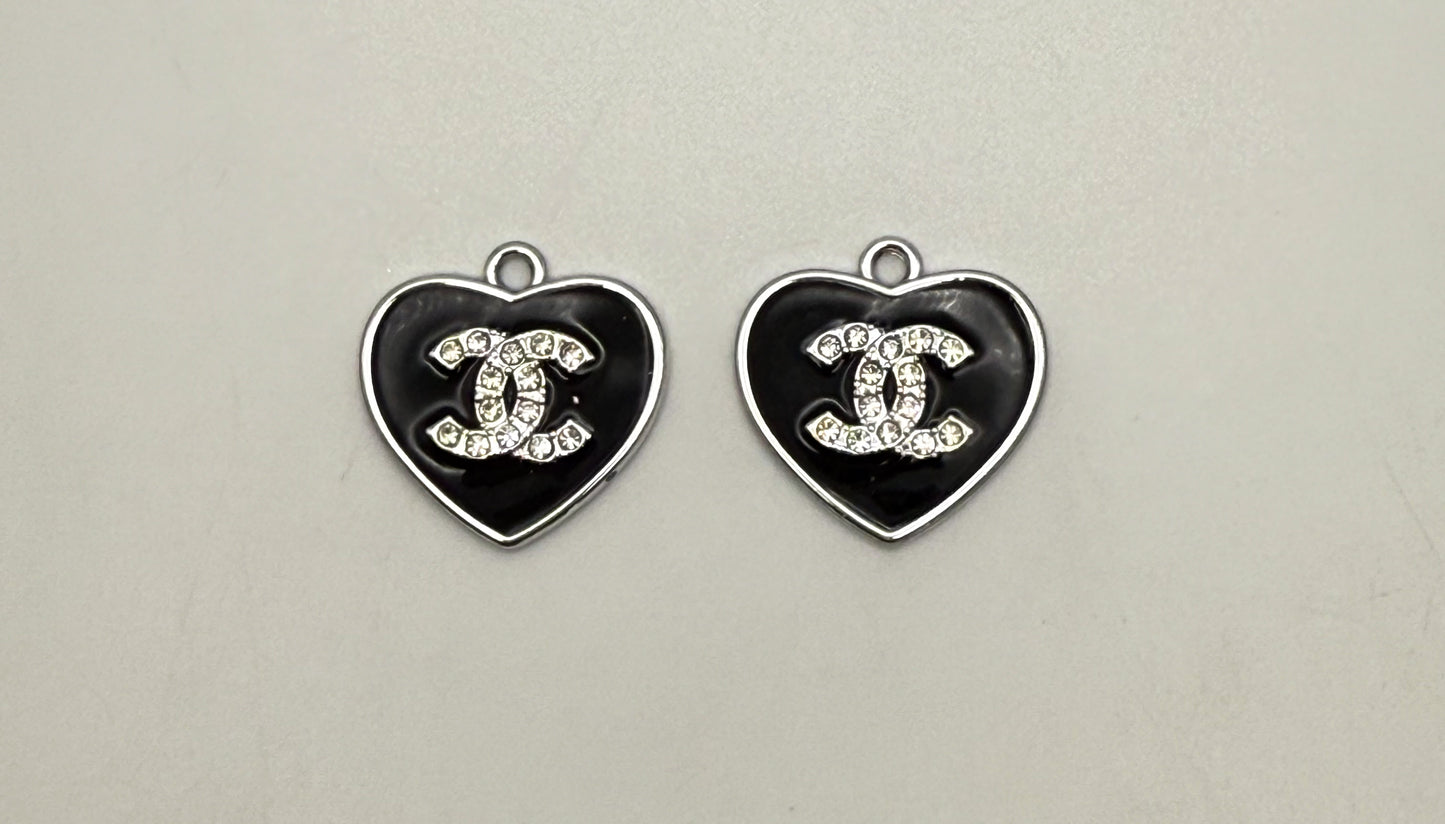 Solid Black CC Designer Heart Gold and Silver DIY Charms