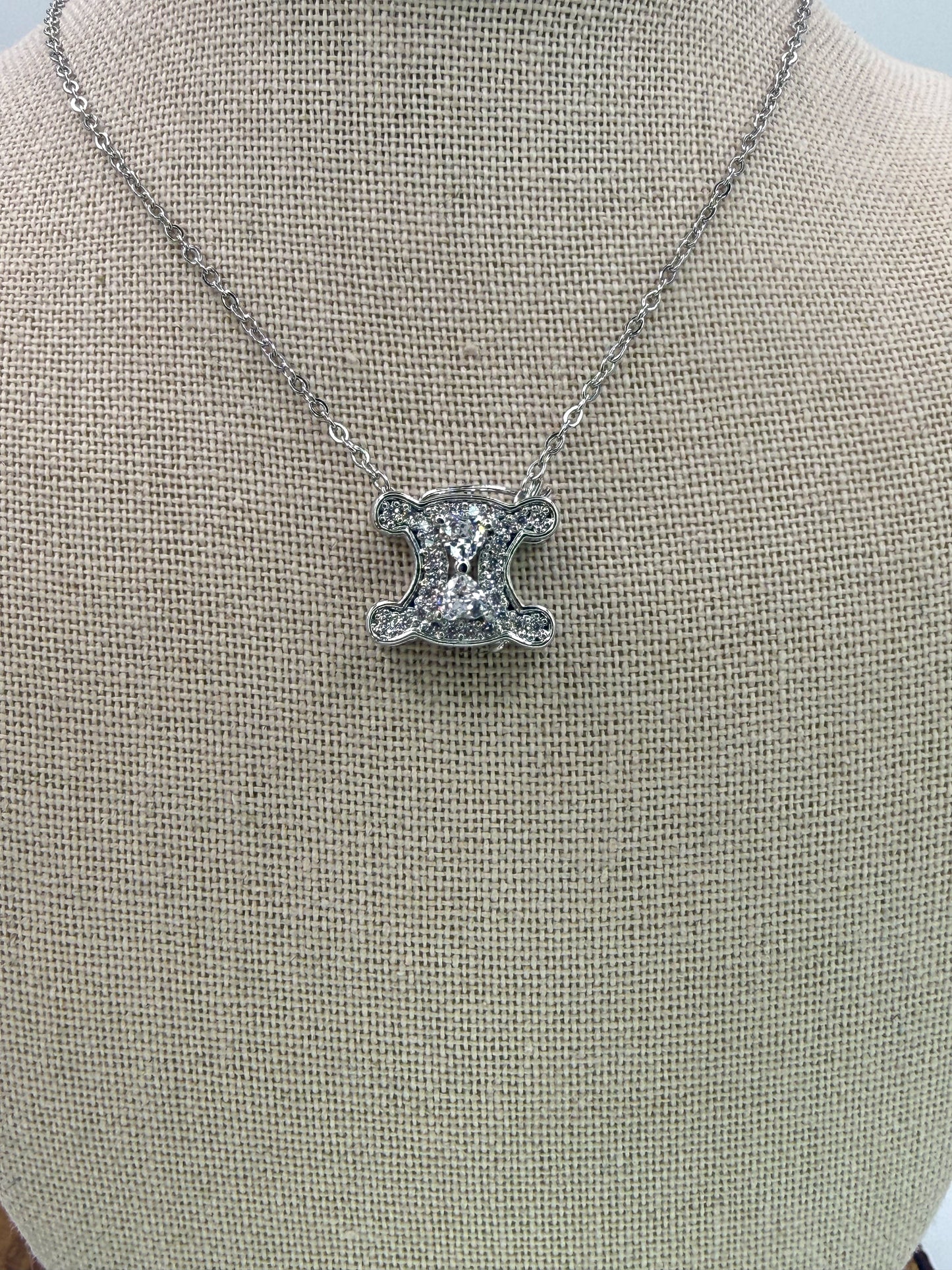 Silver Sparkly Celine Designer Logo Stainless Steel Necklace