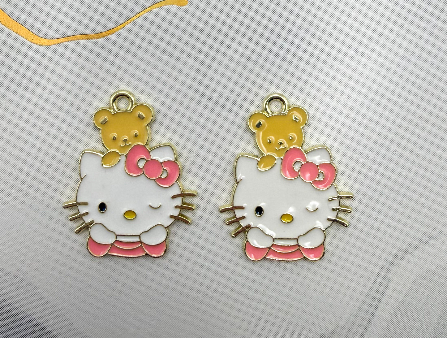 Gold Hello Kitty with Teddy Bear Metal DIY Charms