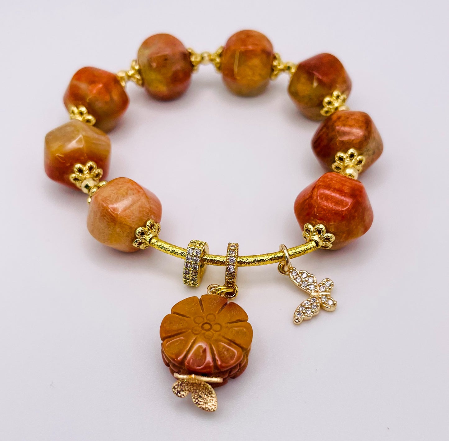 Natural Coral Jade Statement Bracelet