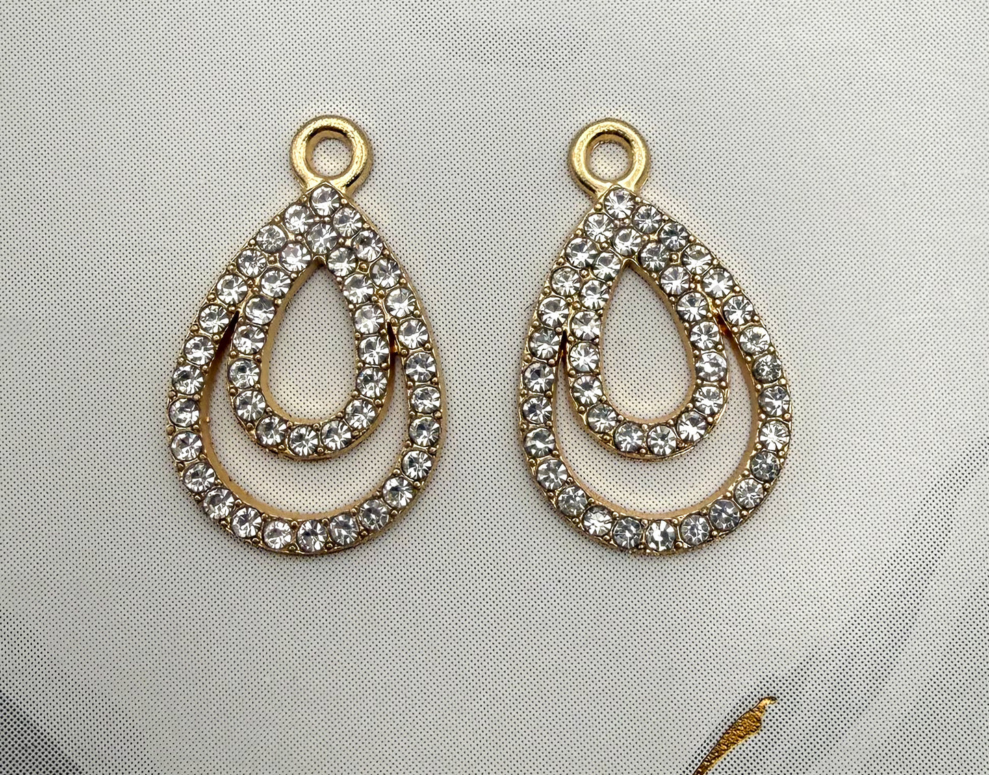 Elegant Rhinestone Double Teardrop Metal Charms
