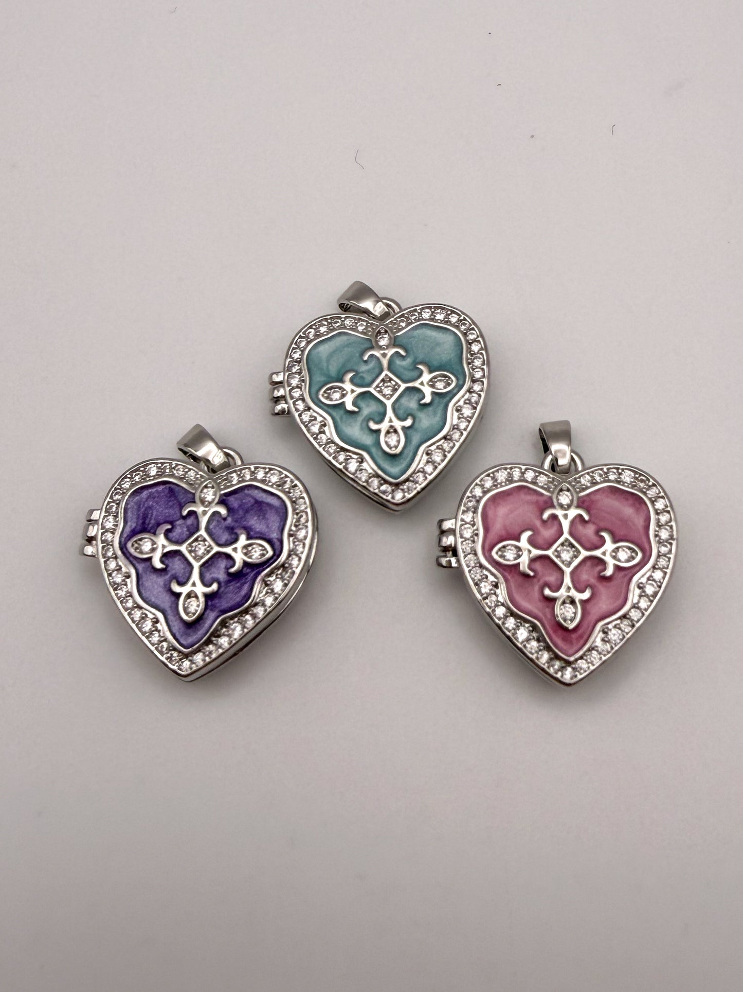 Silver Heart Enameled Emblem Locket Charm Pendant
