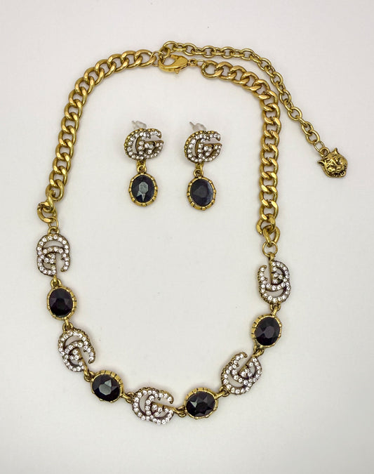 Bold n Gold Gucci Designer Matching Necklace and Earrings Jewelry Set