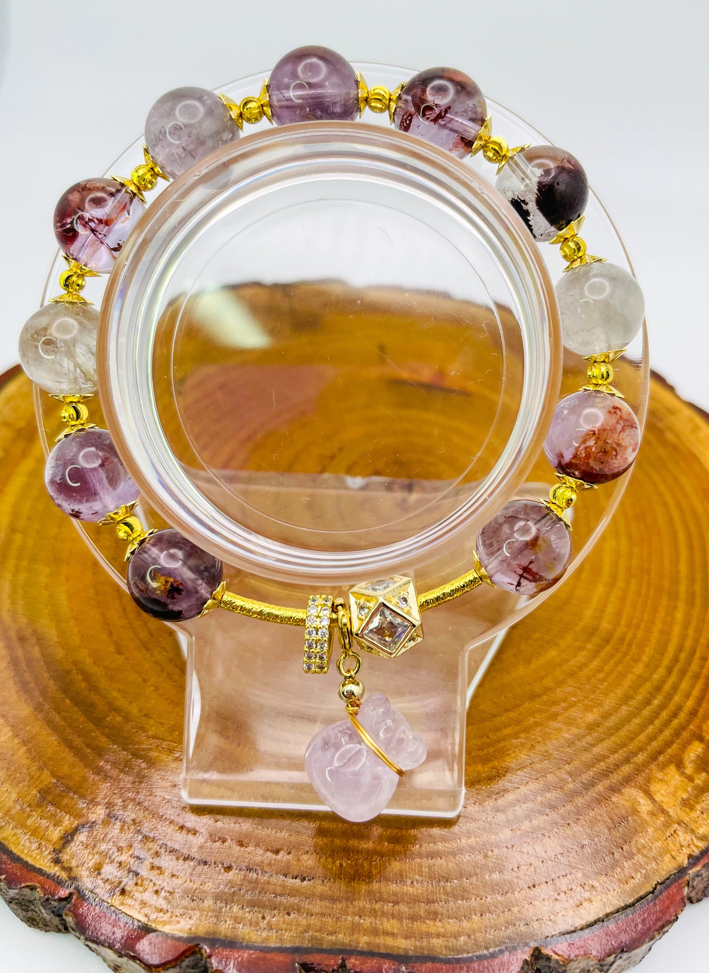 Natural Purple Phantom Quartz Money Bag Bracelet