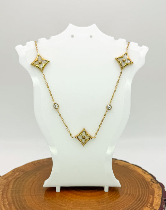 LV Logo Designer Gold Stainless Steel Necklace