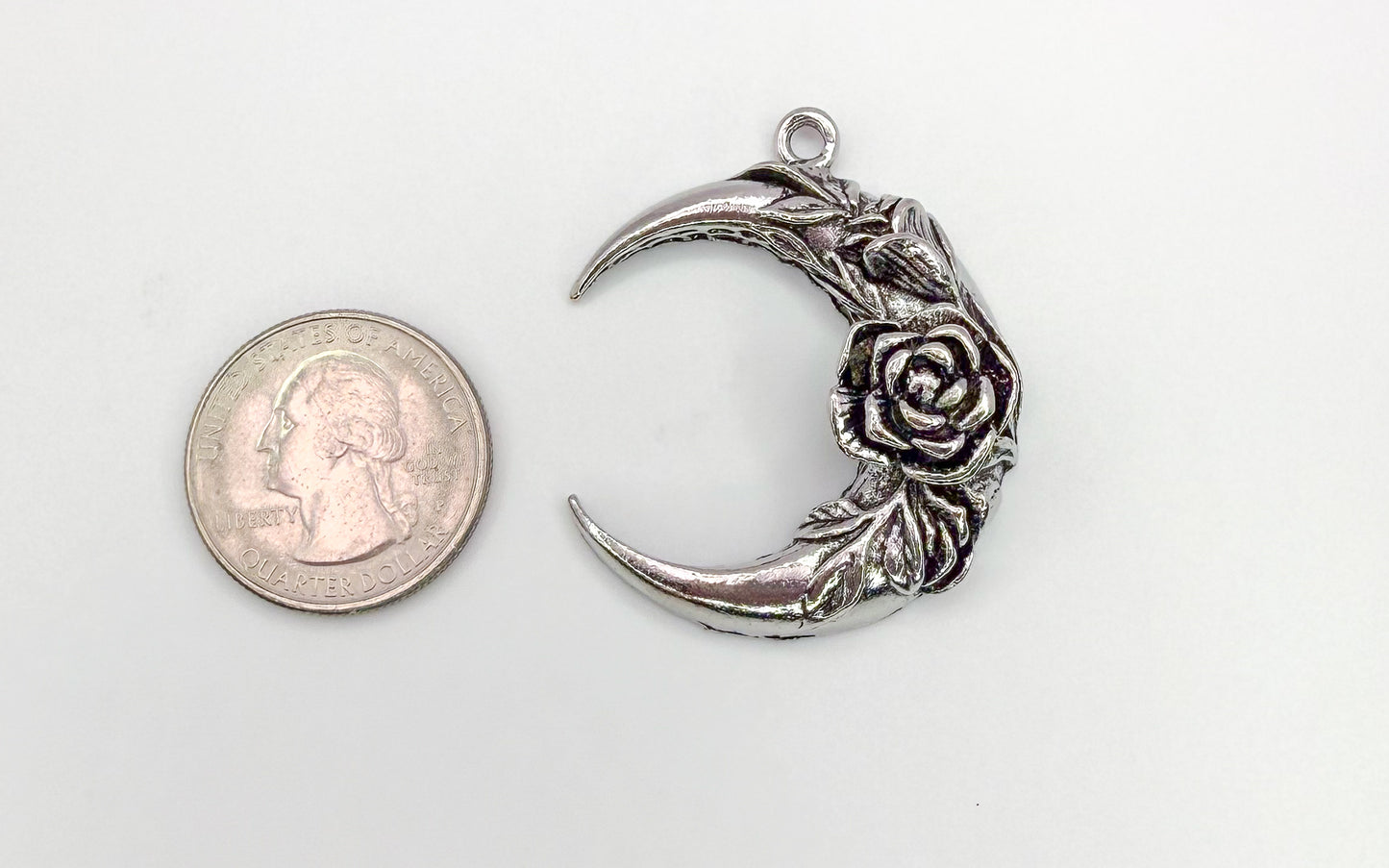 Silver Moon with Rose Pendant