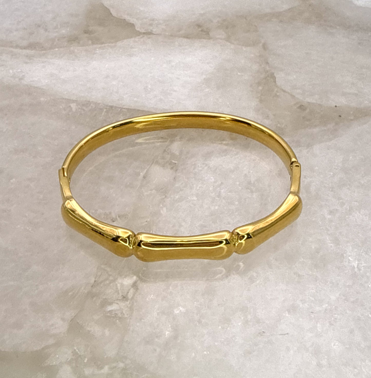 Gold Stainless Steel Shiny Bamboo Bangle Bracelet