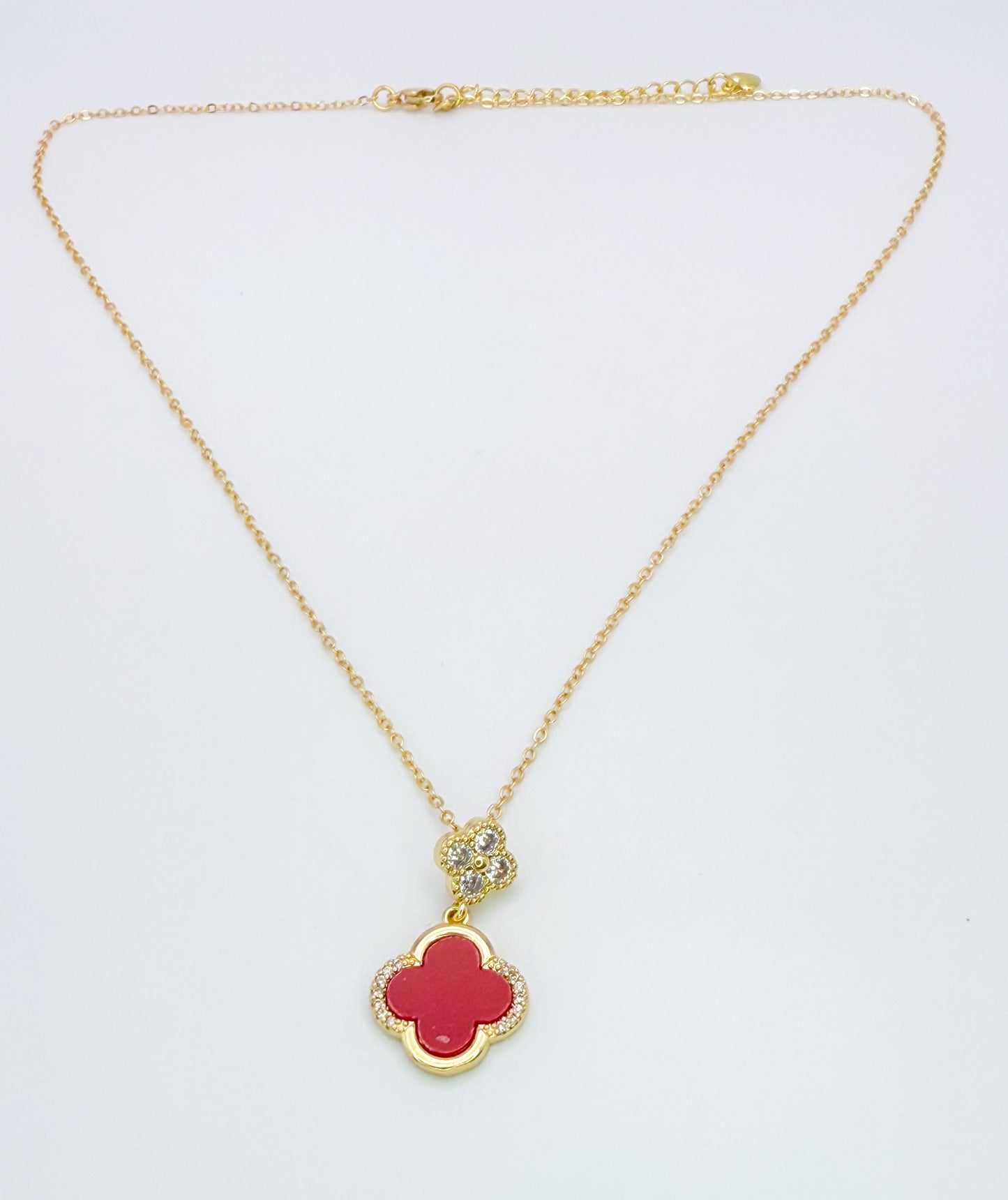 LV Double Red Clover 16K Gold Filled Necklace