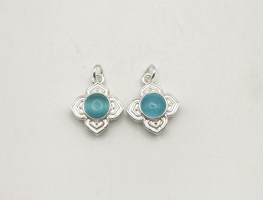 Blue Cats Eye Silver Clover DIY Metal Charm
