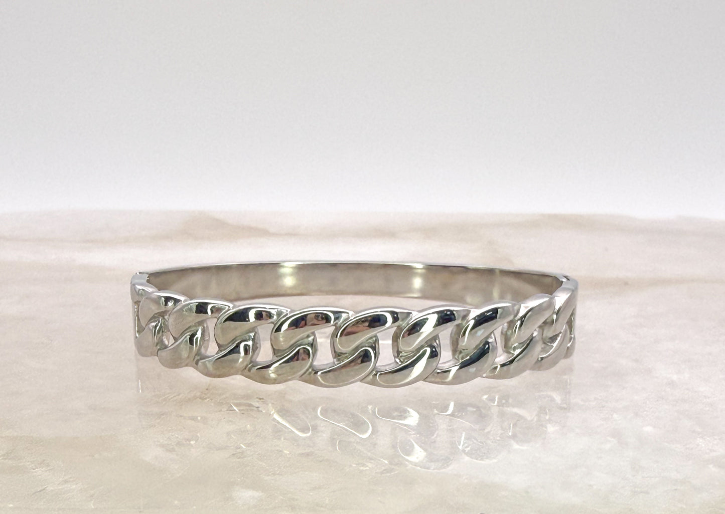 Silver Stainless Steel Cuban Chain Link Bangle Bracelet