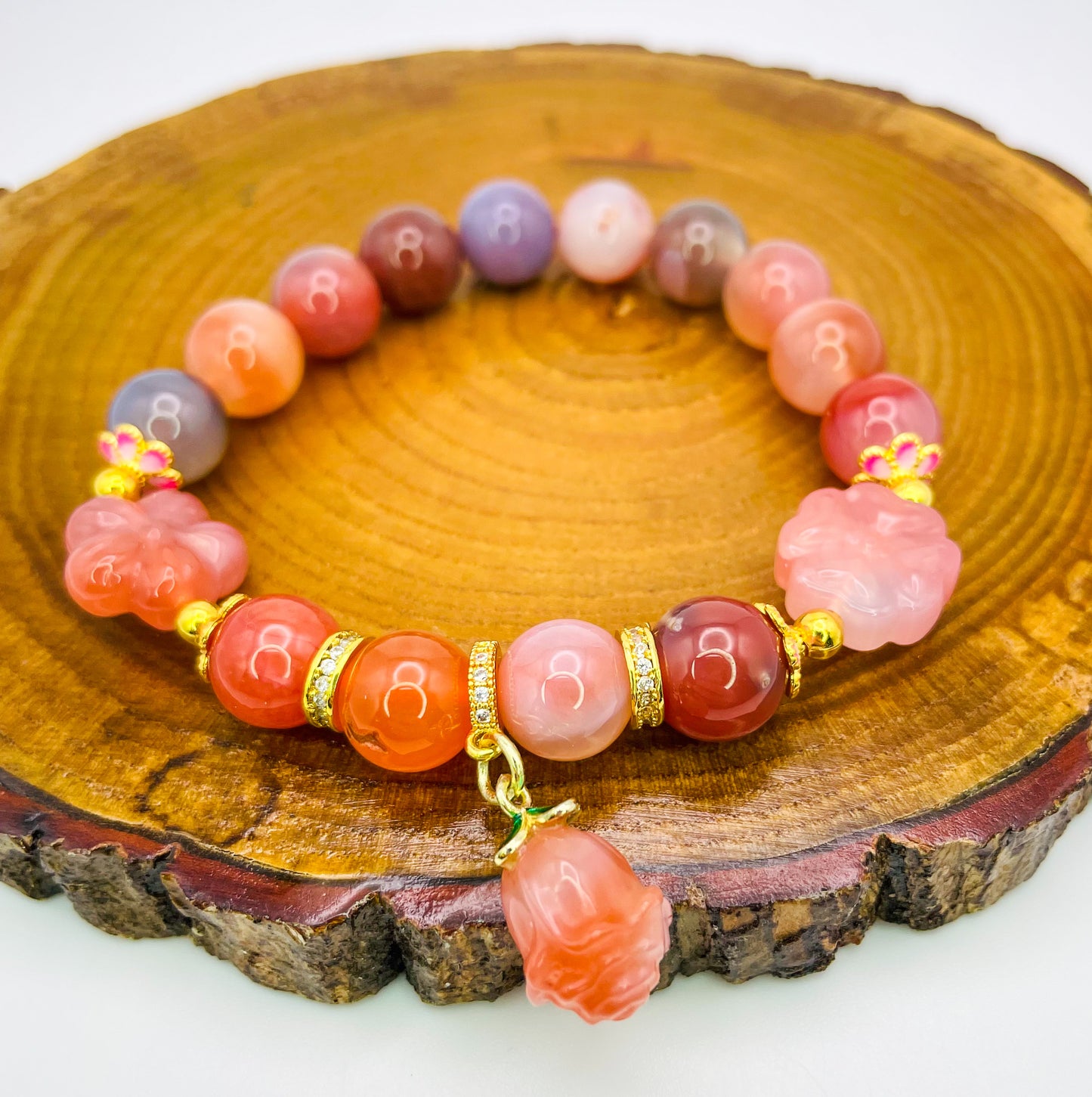 High Quality Natural Yanyuan Agate Flower Blossom Adjustable Stretch Bracelet