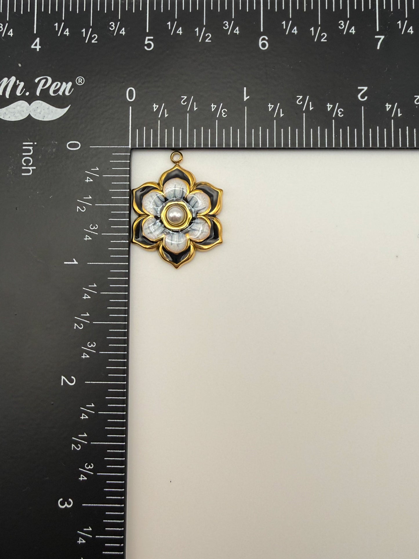 Stainless Steel Gold & Black Enamel Sakura Flower Charm Pendant